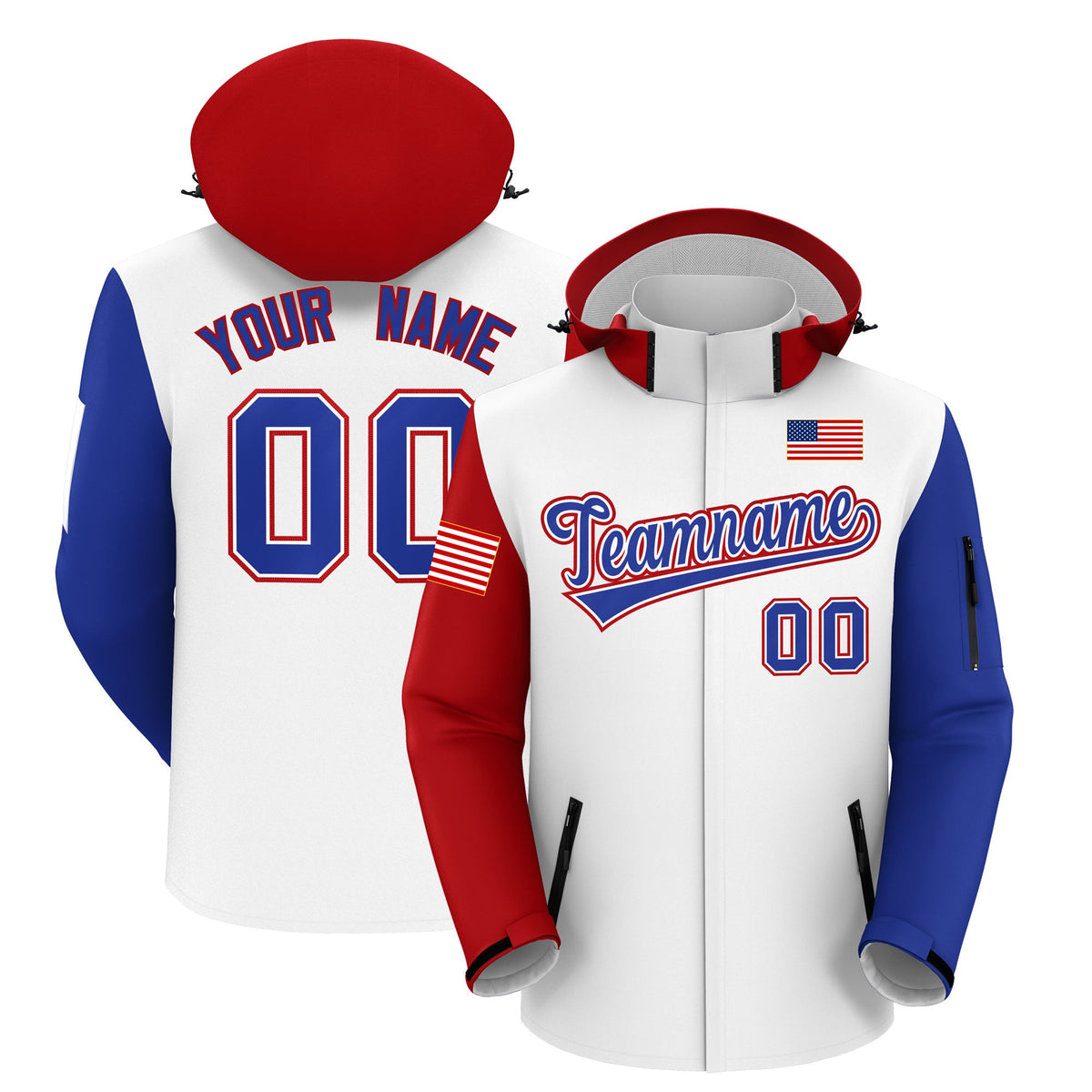 Custom White Royal Blue Independence Day American Flag Waterproof Jacket| KXKSHOP