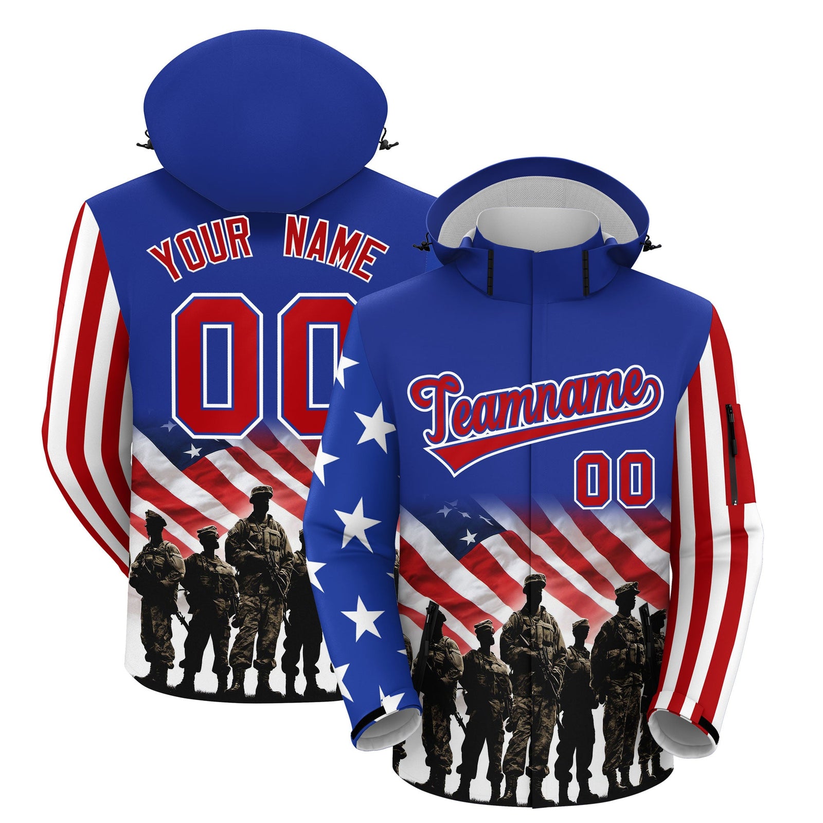 Custom Royal Blue White Red Independence Day American Flag Waterproof Jacket| KXKSHOP