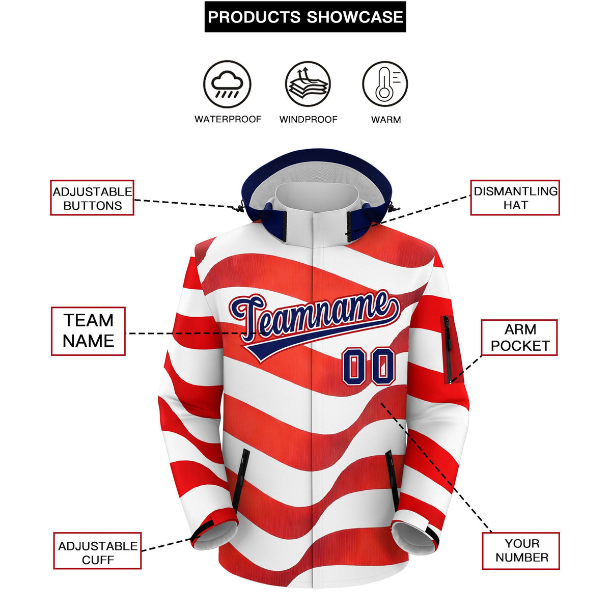 Custom White Independence Day American Flag Waterproof Jacket| KXKSHOP