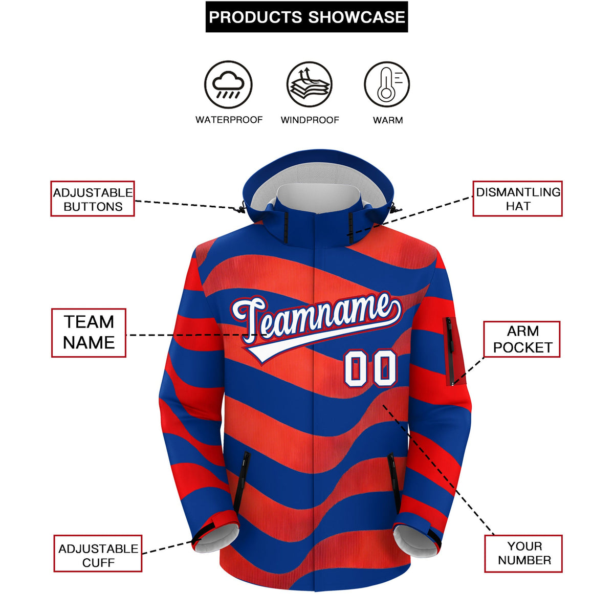 Custom Royal Blue Independence Day American Flag Waterproof Jacket| KXKSHOP