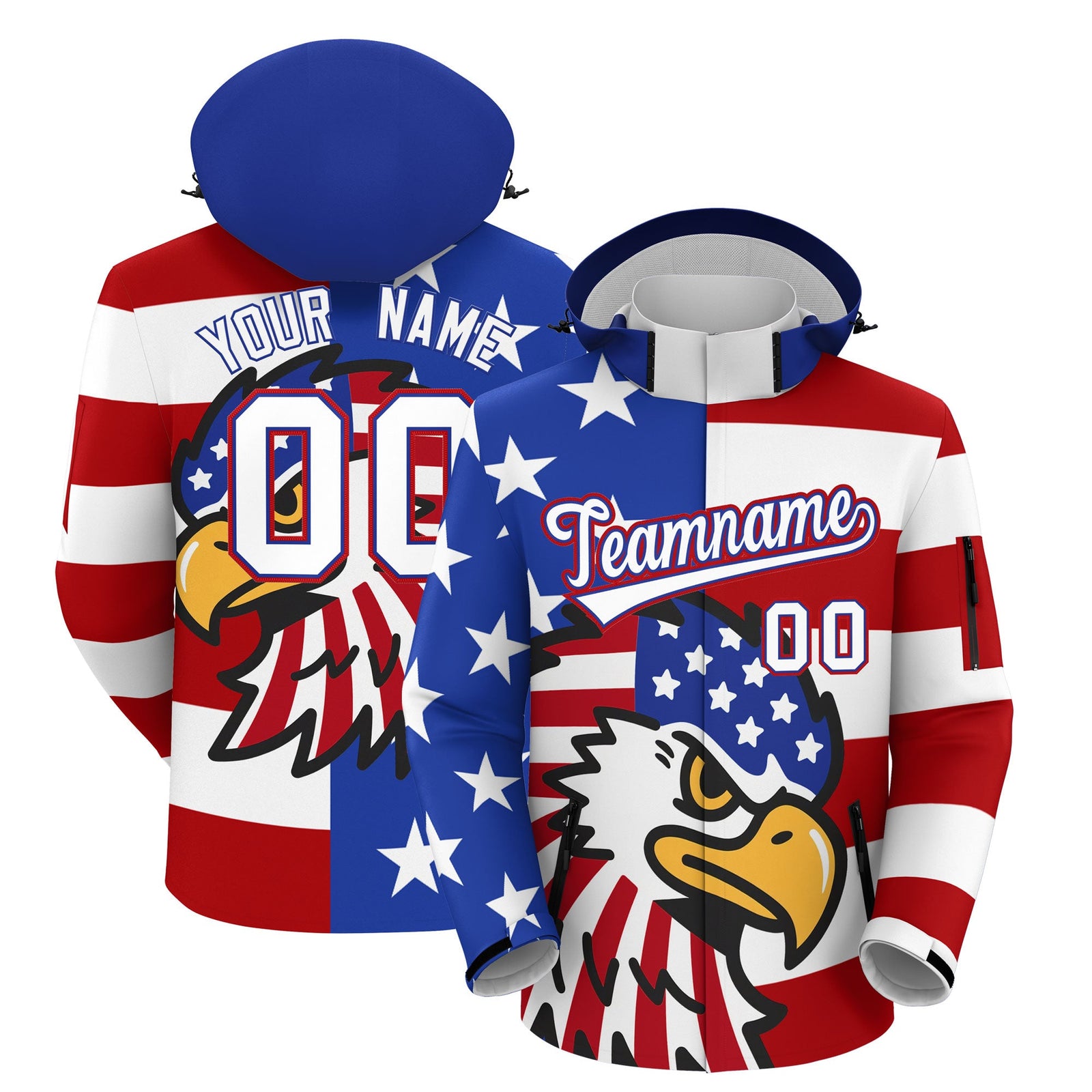 Custom Royal Blue White Red Independence Day American Flag Waterproof Jacket| KXKSHOP