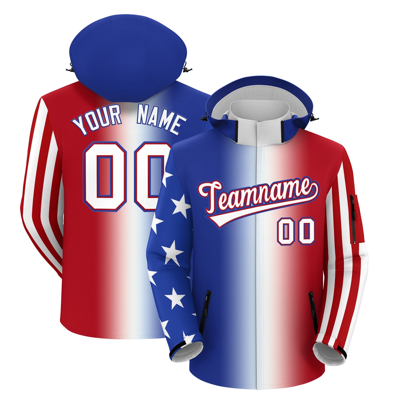 Custom Royal Blue White Red Independence Day American Flag Waterproof Jacket| KXKSHOP