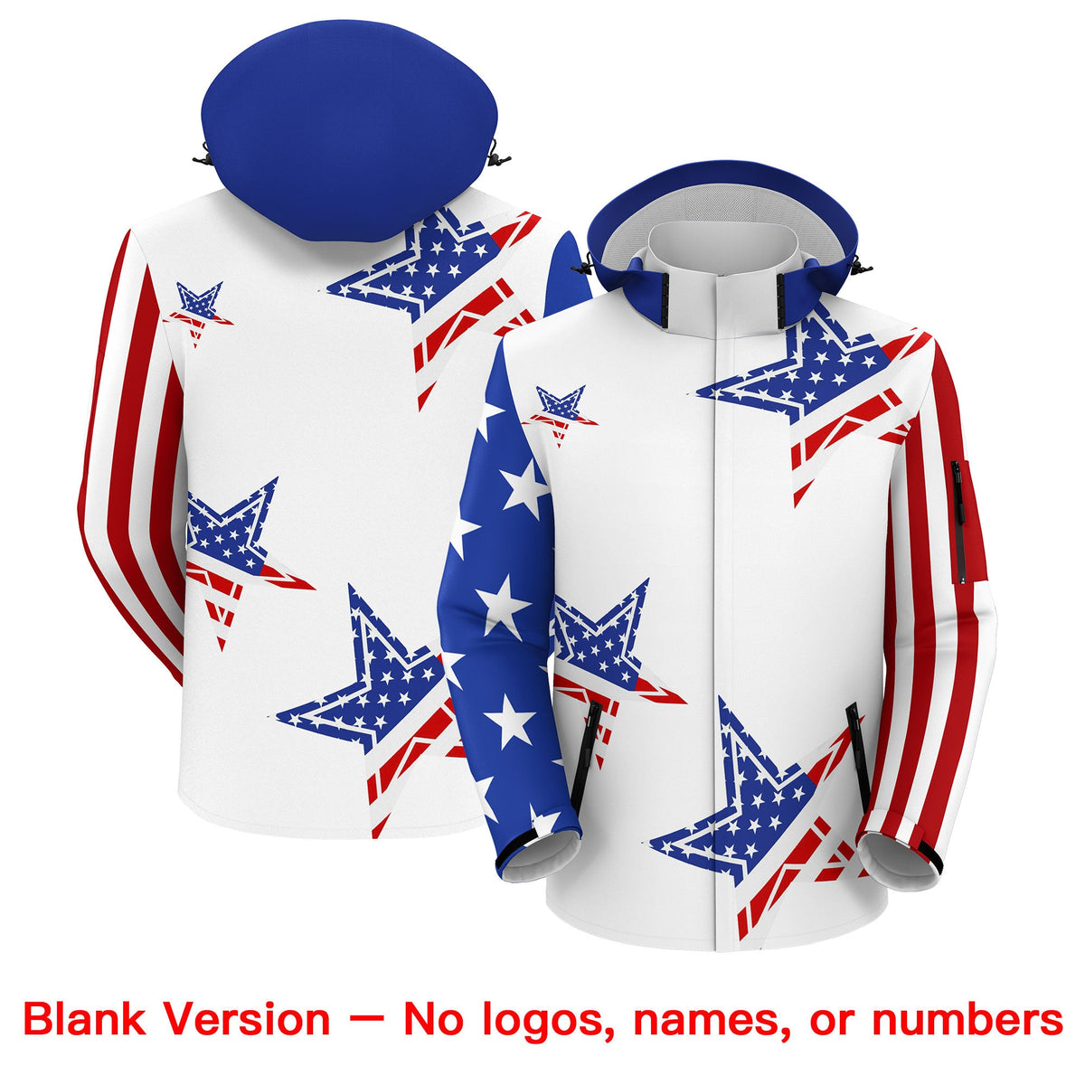 Custom White Royal Blue Red Independence Day American Flag Waterproof Jacket| KXKSHOP