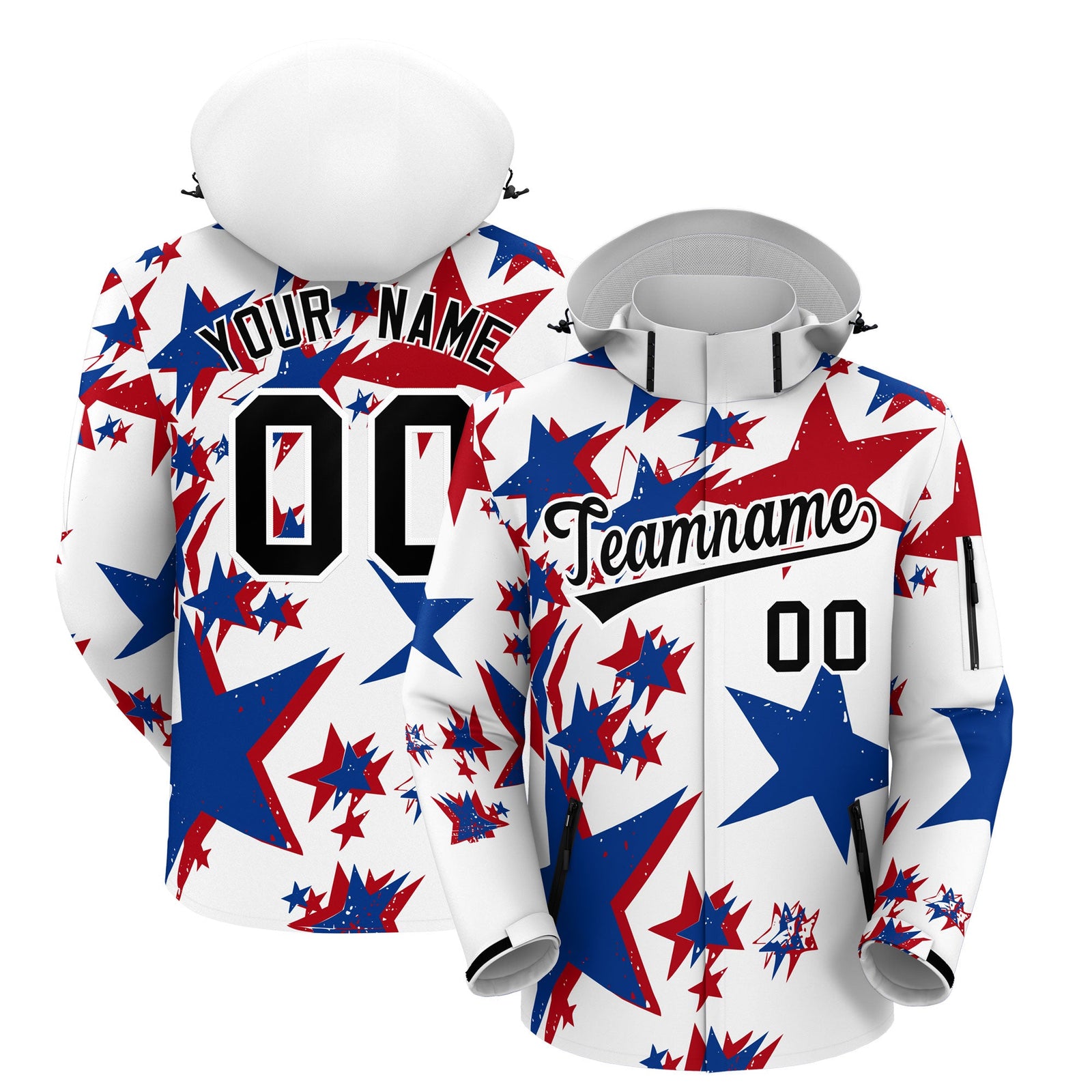 Custom White Royal Blue Red Independence Day American Flag Waterproof Jacket| KXKSHOP