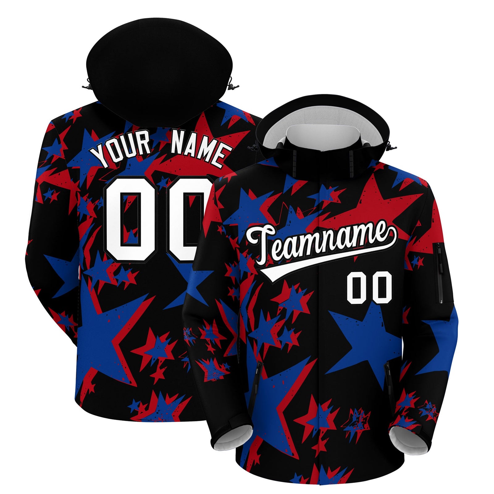 Custom Black Royal Blue Red Independence Day American Flag Waterproof Jacket| KXKSHOP