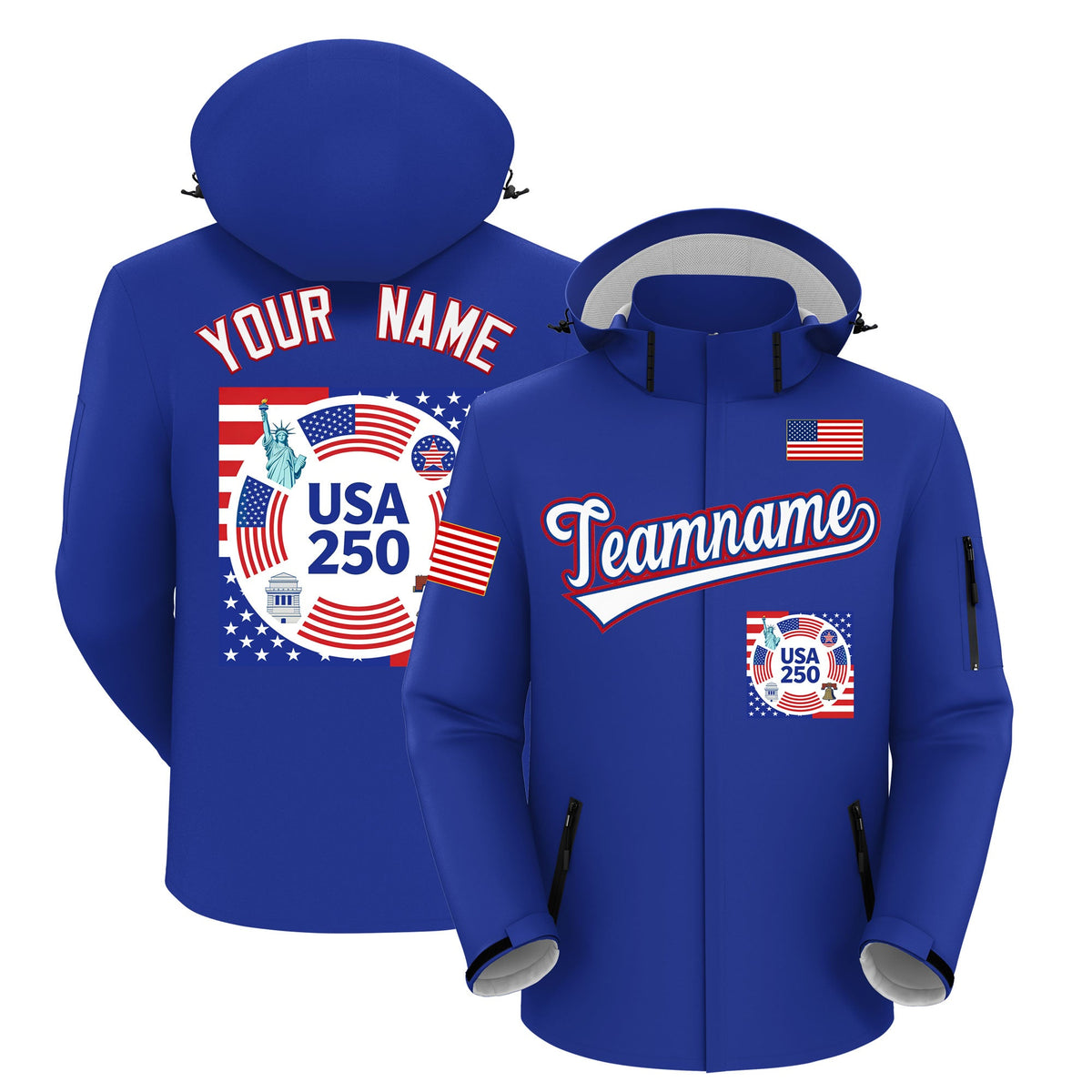 Custom Royal Blue Independence Day American Flag Waterproof Jacket| KXKSHOP