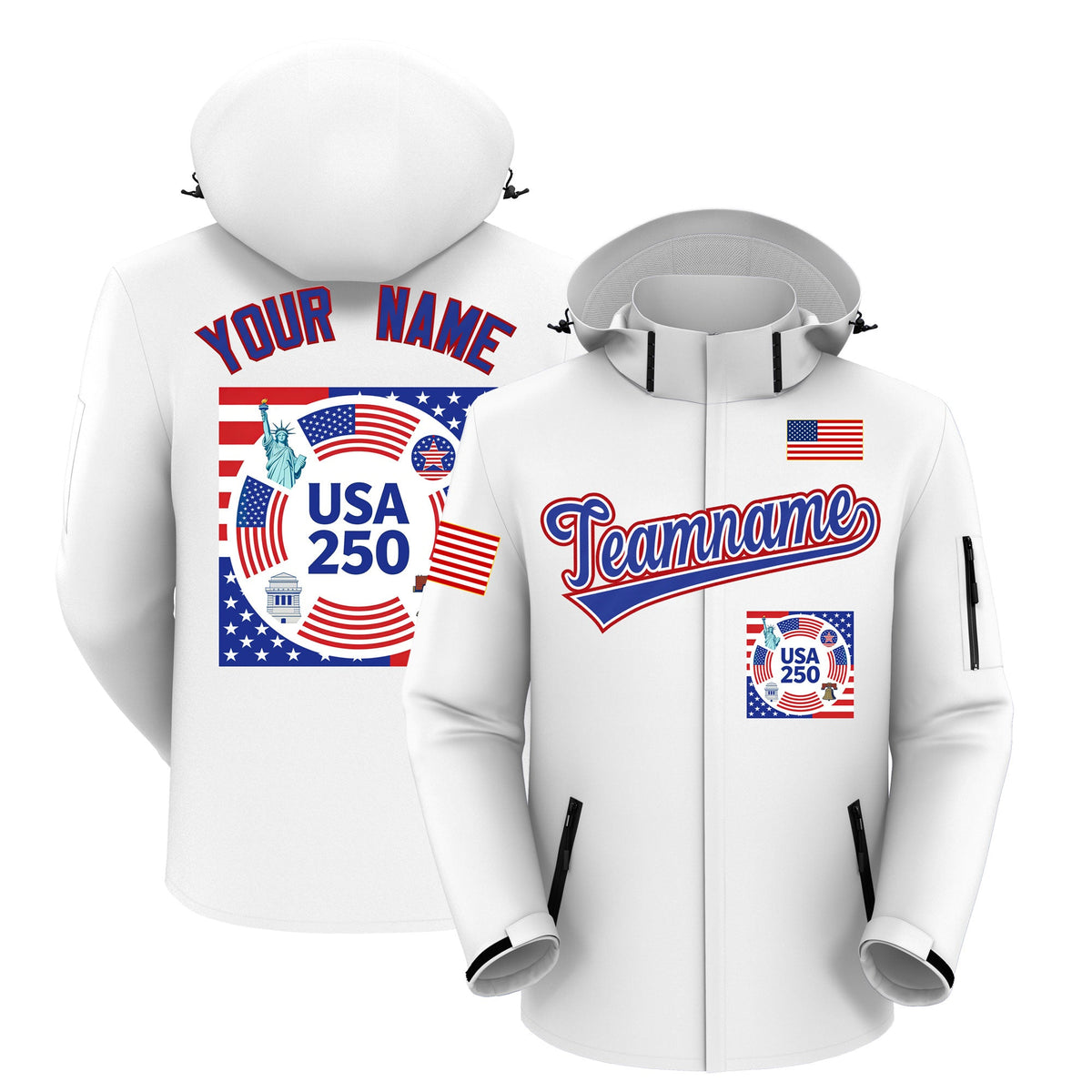 Custom White Independence Day American Flag Waterproof Jacket| KXKSHOP