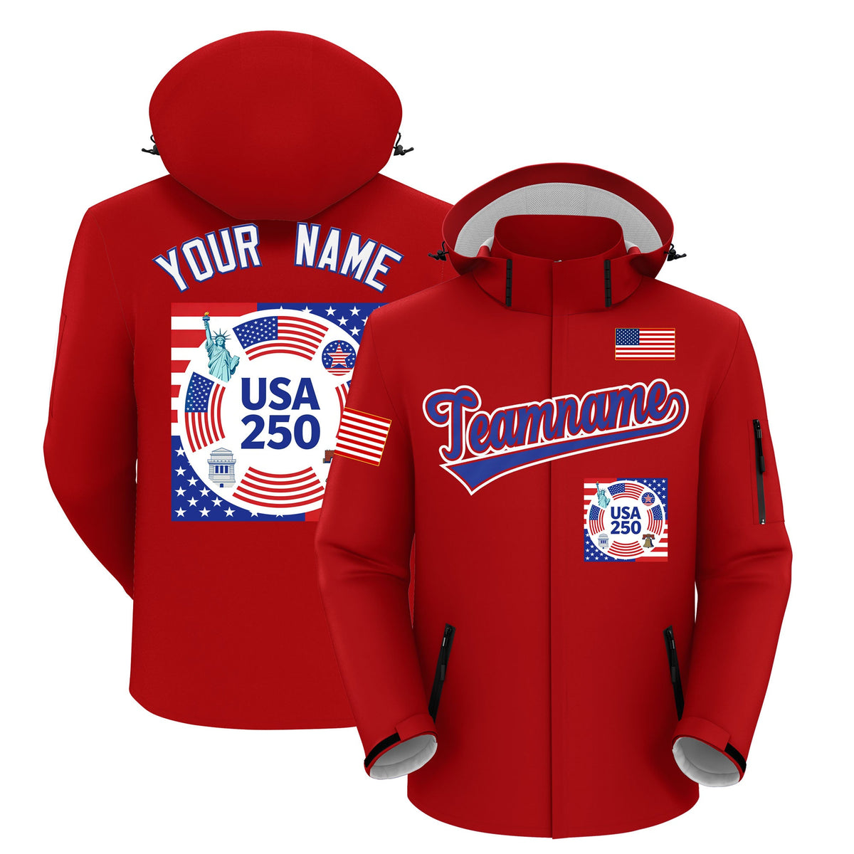 Custom Red Independence Day American Flag Waterproof Jacket| KXKSHOP