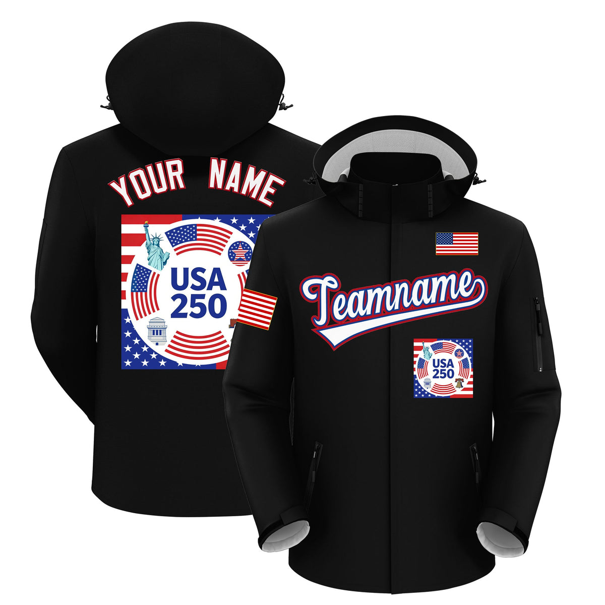 Custom Black Independence Day American Flag Waterproof Jacket| KXKSHOP