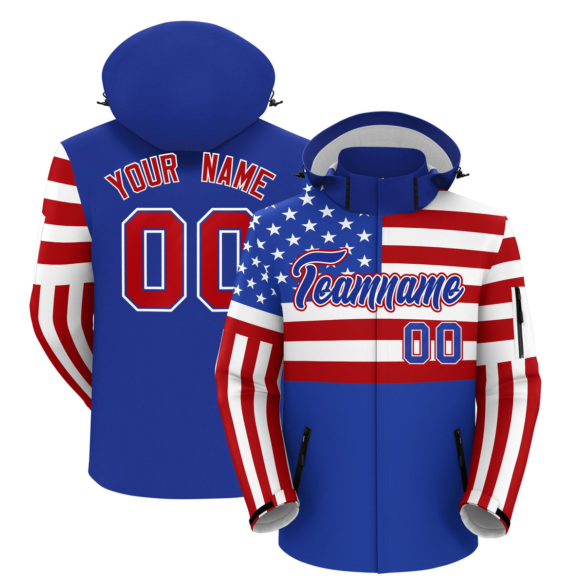 Custom White Red Royal Blue Independence Day American Flag Waterproof Jacket| KXKSHOP