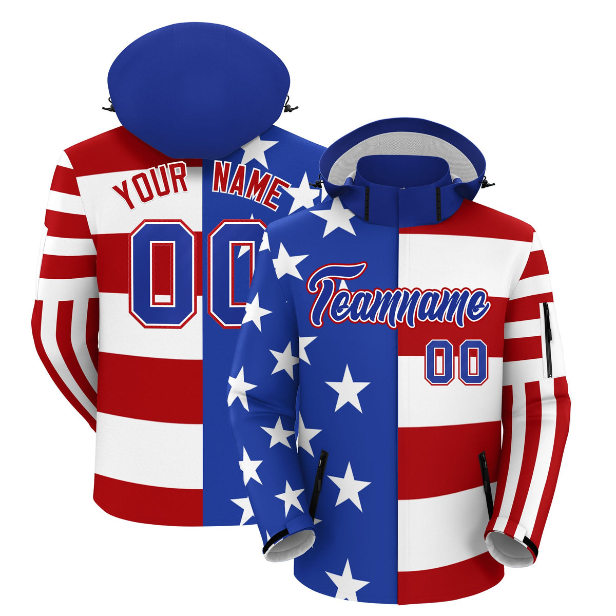 Custom White Red Royal Blue Independence Day American Flag Waterproof Jacket| KXKSHOP