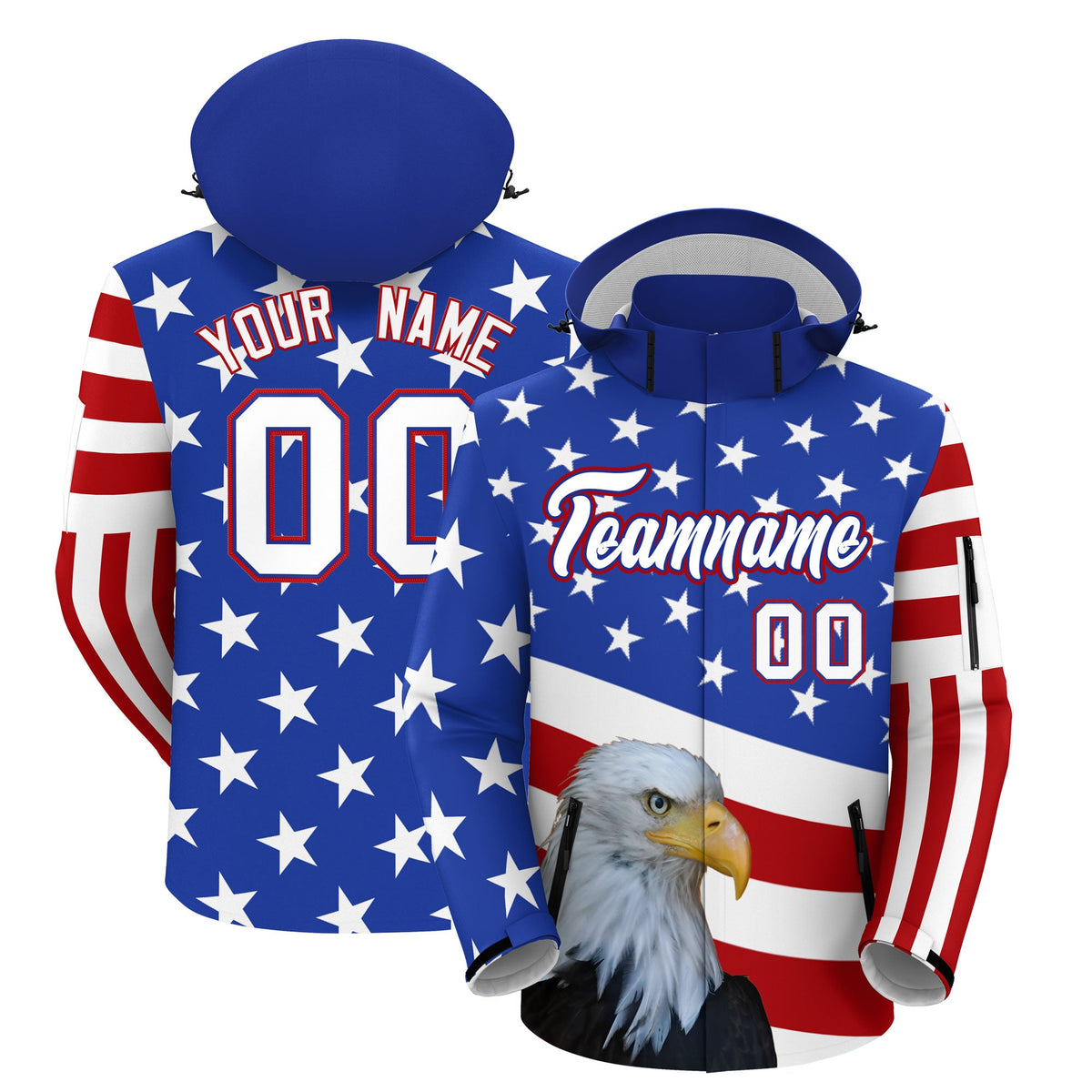 Custom White Red Royal Blue Independence Day American Flag Waterproof Jacket| KXKSHOP