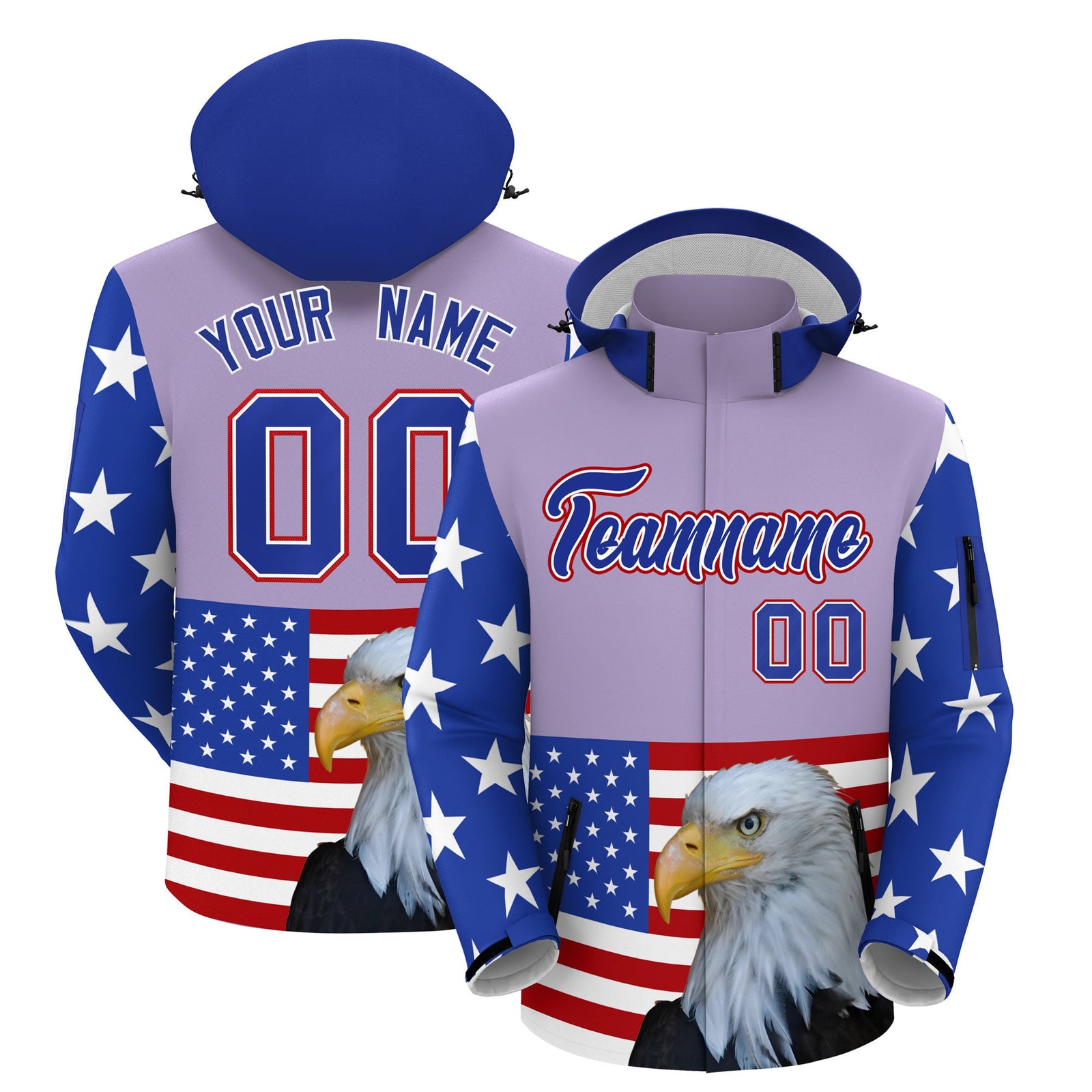 Custom Light Purple White Independence Day American Flag Waterproof Jacket| KXKSHOP