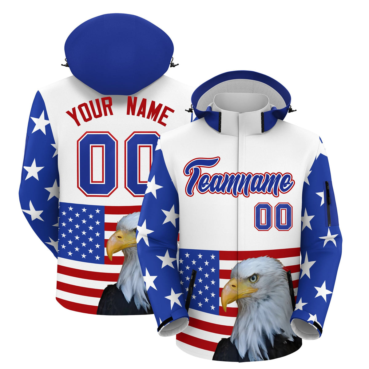 Custom White Independence Day American Flag Waterproof Jacket| KXKSHOP
