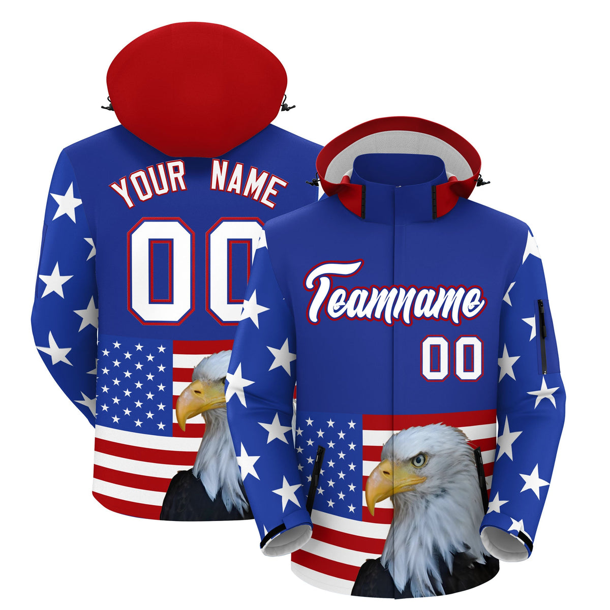 Custom Royal Blue White Independence Day American Flag Waterproof Jacket| KXKSHOP