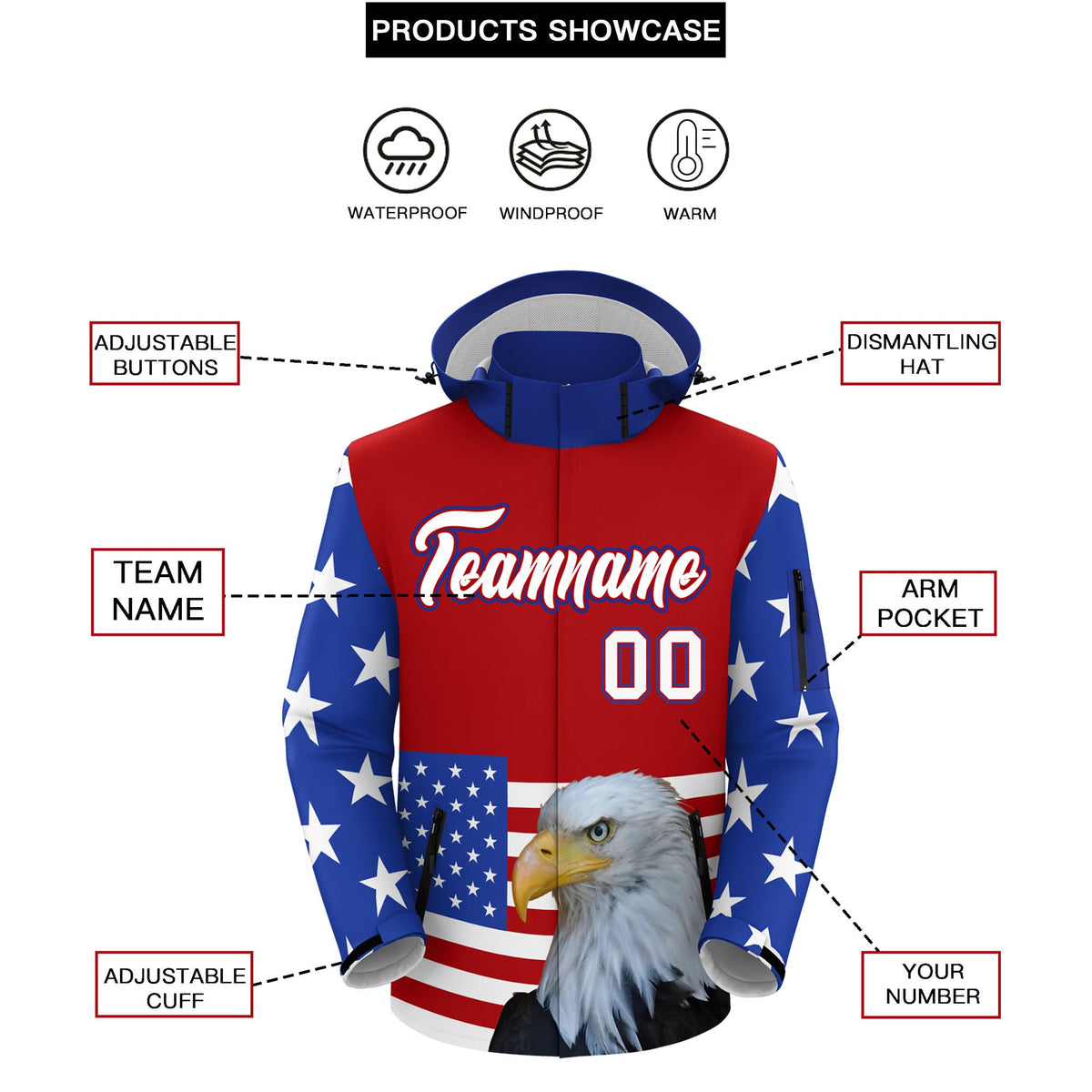 Custom Red White Independence Day American Flag Waterproof Jacket| KXKSHOP