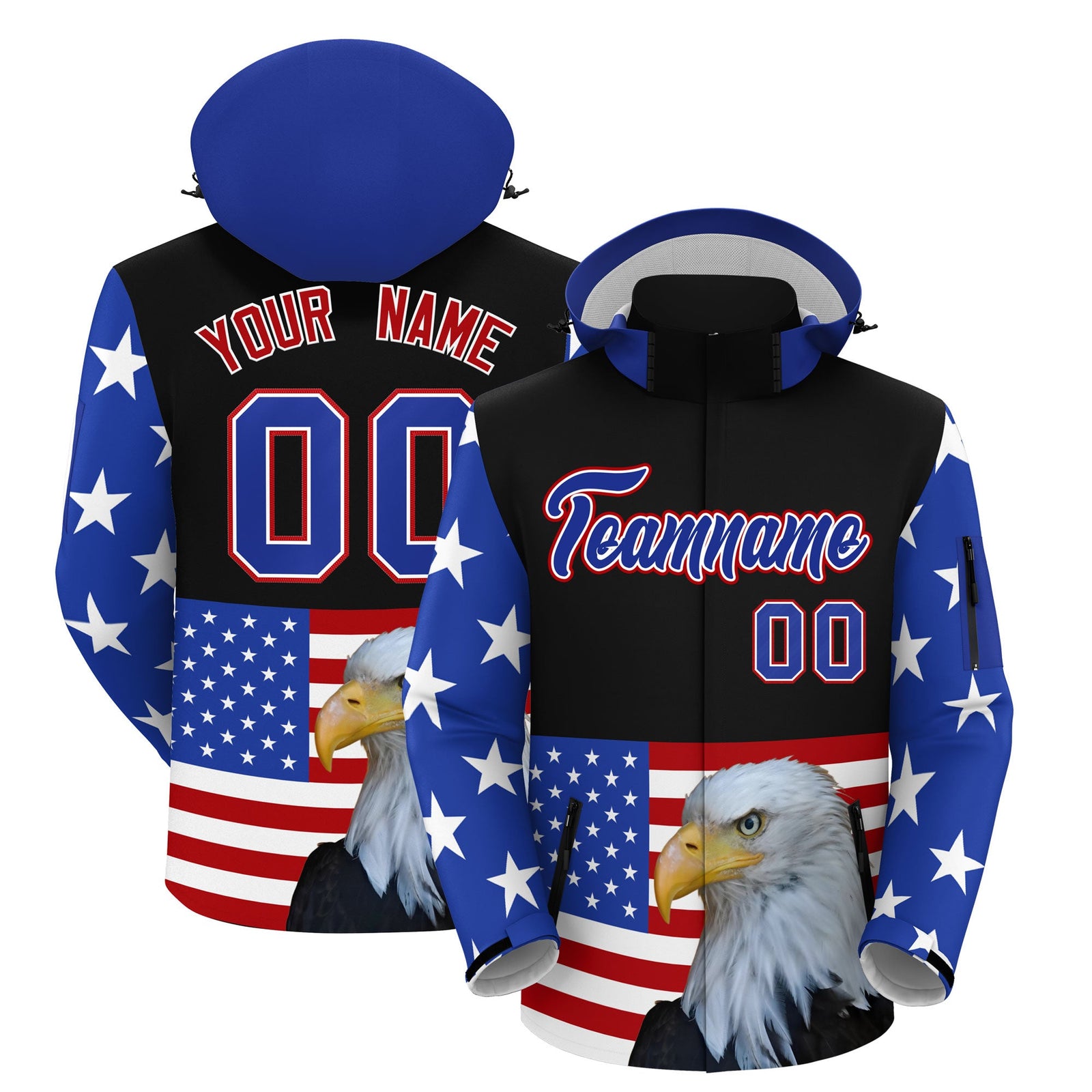 Custom Black White Independence Day American Flag Waterproof Jacket| KXKSHOP