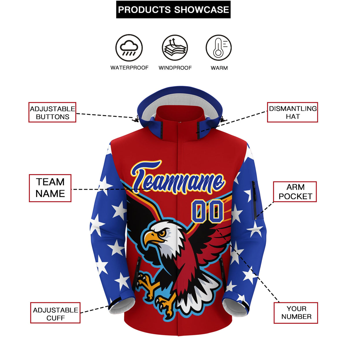 Custom Red White Independence Day American Flag Waterproof Jacket| KXKSHOP