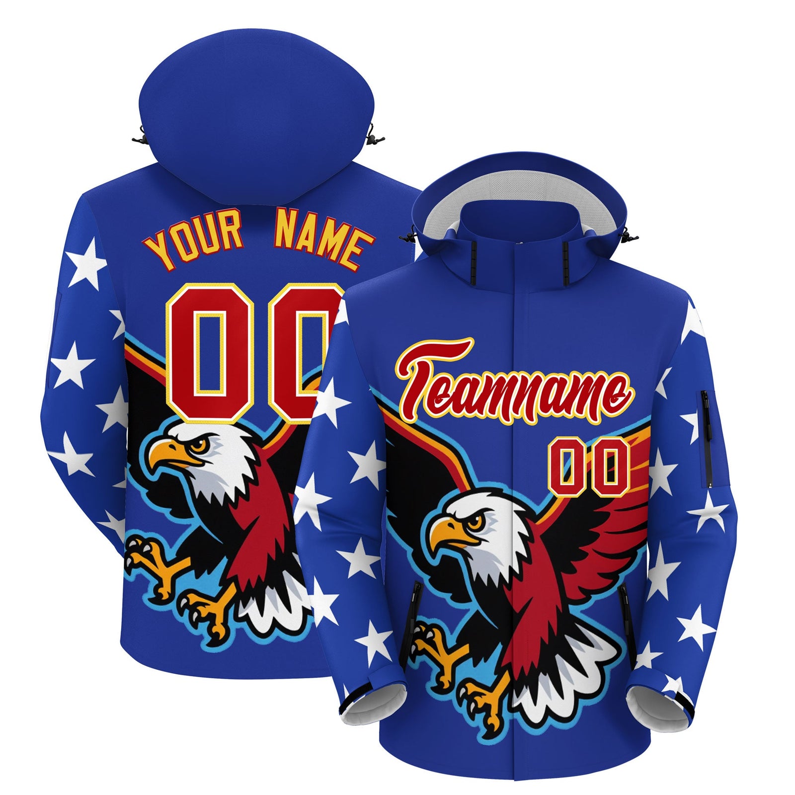 Custom Royal Blue White Independence Day American Flag Waterproof Jacket| KXKSHOP
