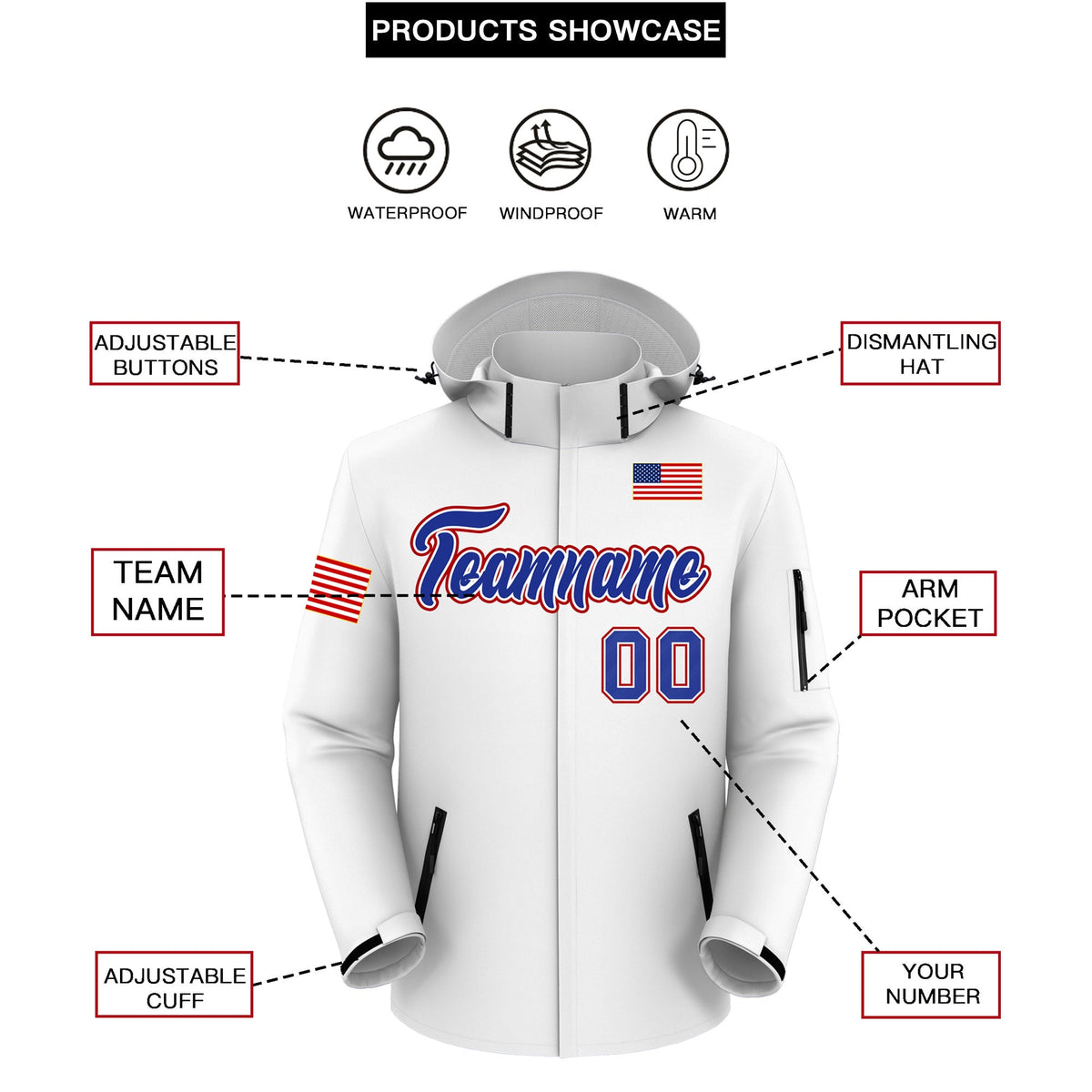 Custom White Independence Day American Flag Waterproof Jacket| KXKSHOP