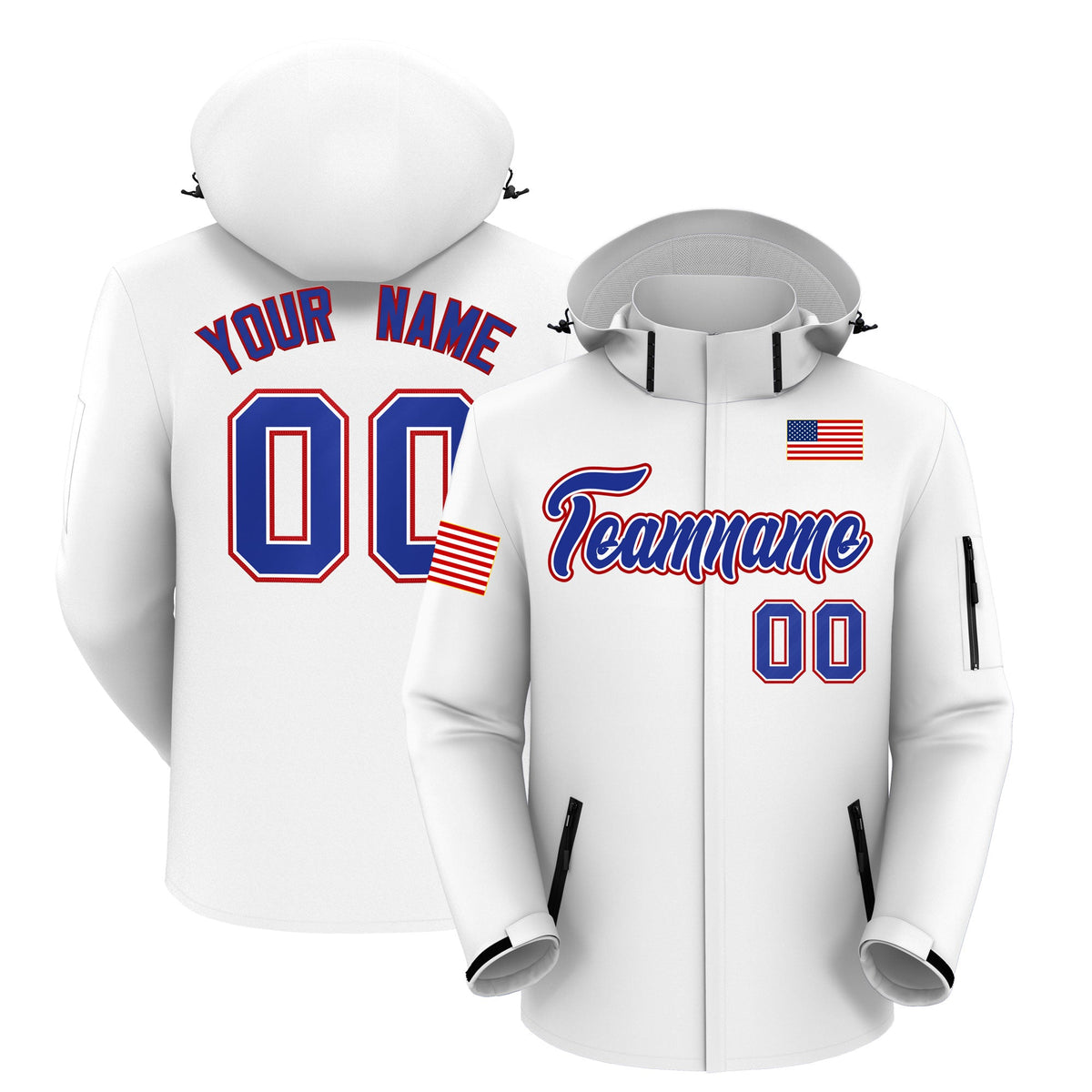 Custom White Independence Day American Flag Waterproof Jacket| KXKSHOP