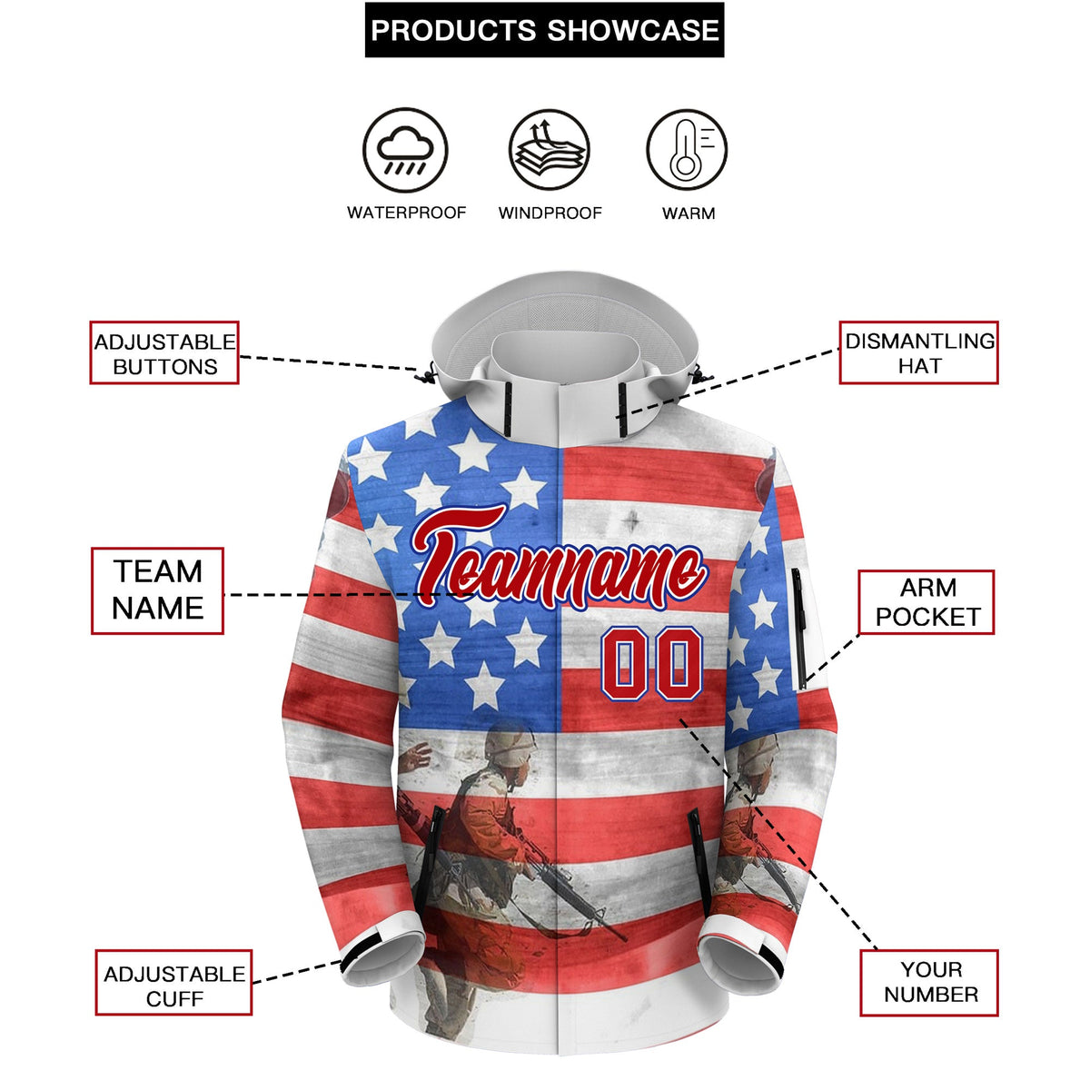 Custom Grey Independence Day American Flag Waterproof Jacket| KXKSHOP