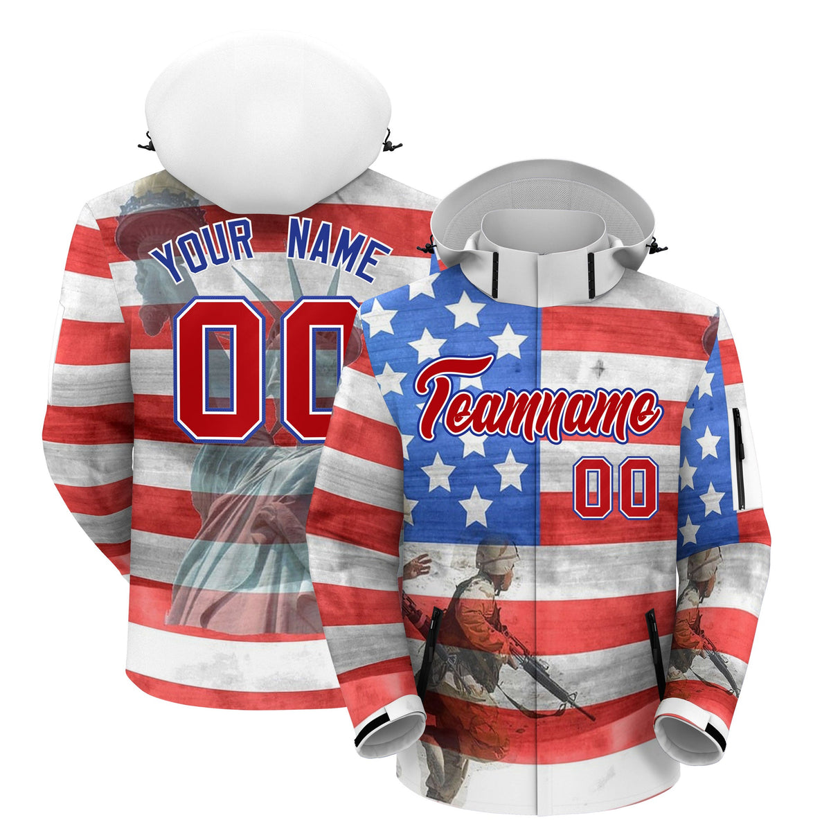 Custom Grey Independence Day American Flag Waterproof Jacket| KXKSHOP