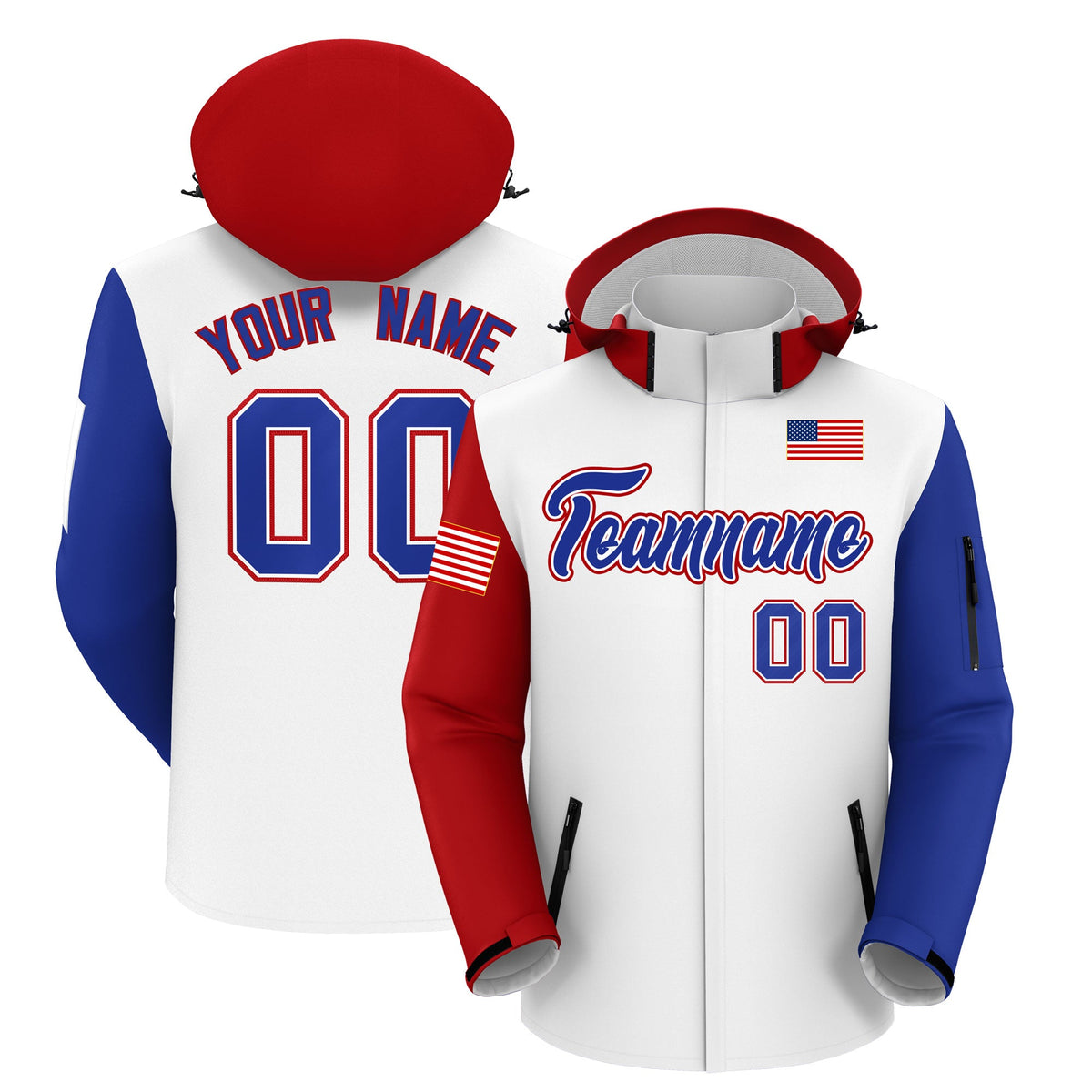 Custom White Royal Blue Independence Day American Flag Waterproof Jacket| KXKSHOP