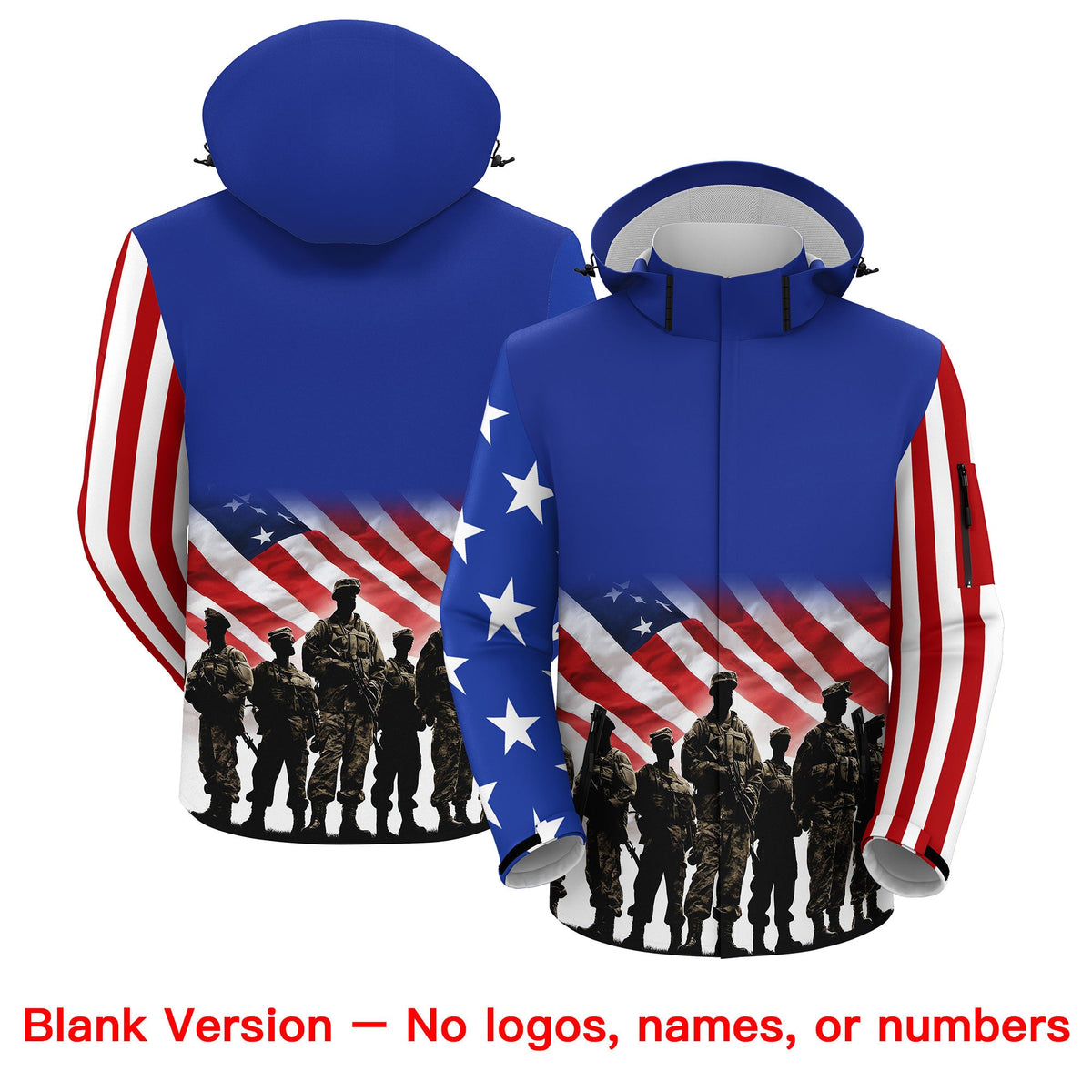 Custom Royal Blue White Red Independence Day American Flag Waterproof Jacket| KXKSHOP