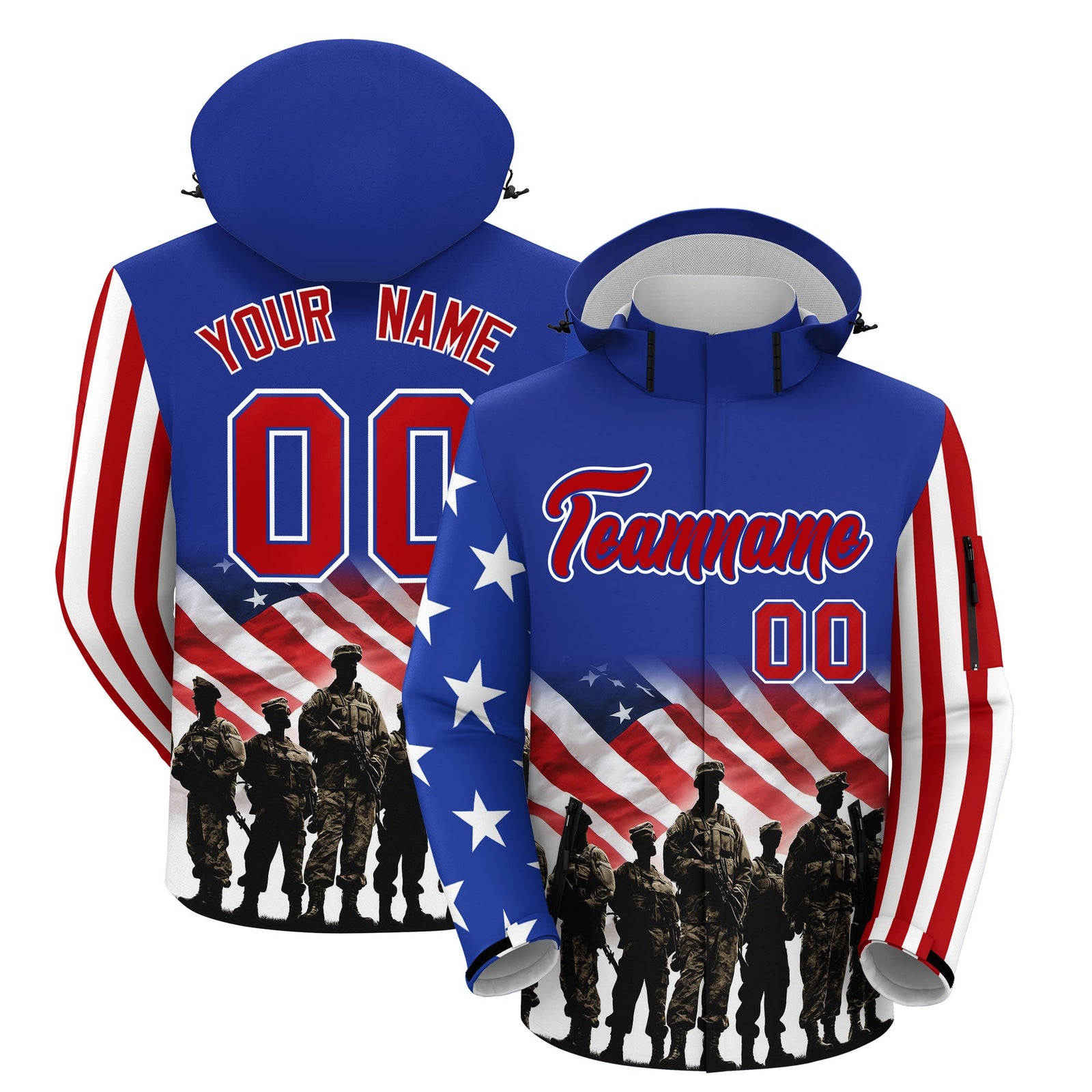 Custom Royal Blue White Red Independence Day American Flag Waterproof Jacket| KXKSHOP