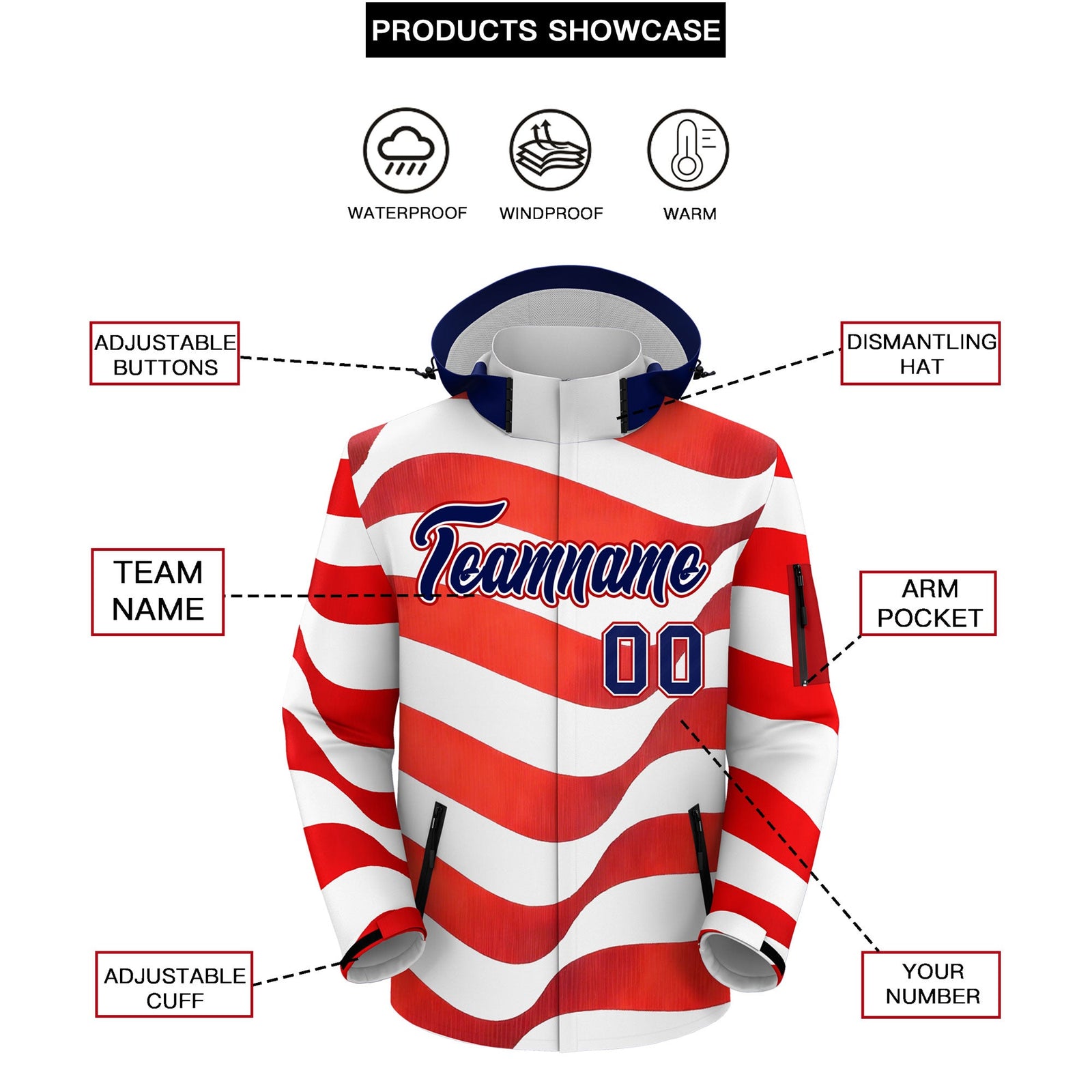 Custom White Independence Day American Flag Waterproof Jacket| KXKSHOP