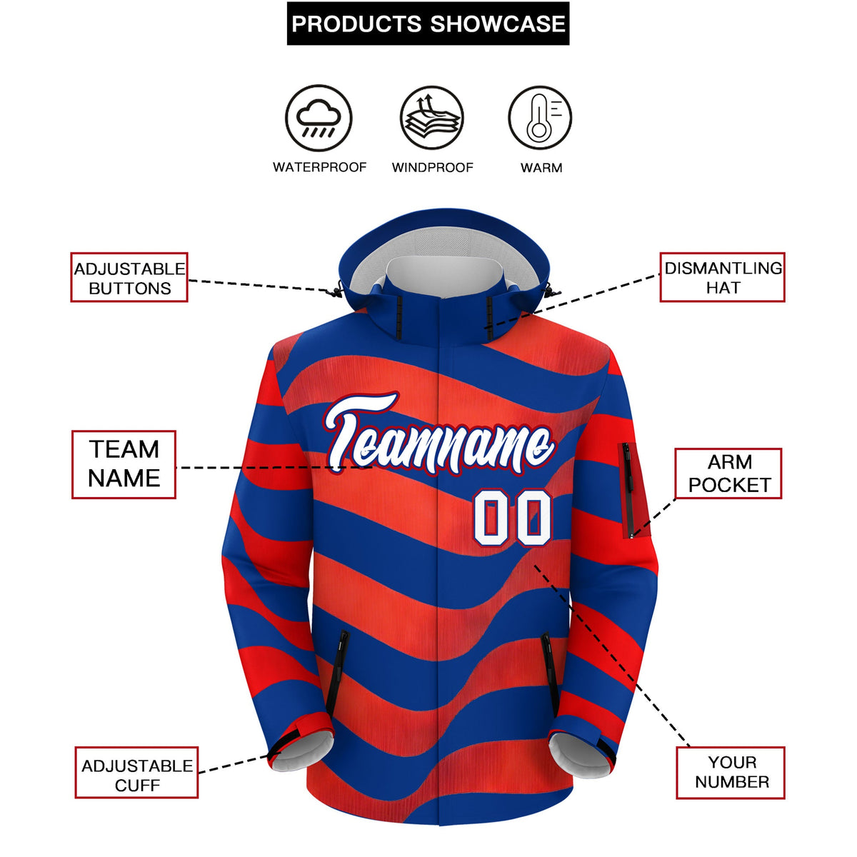 Custom Royal Blue Independence Day American Flag Waterproof Jacket| KXKSHOP