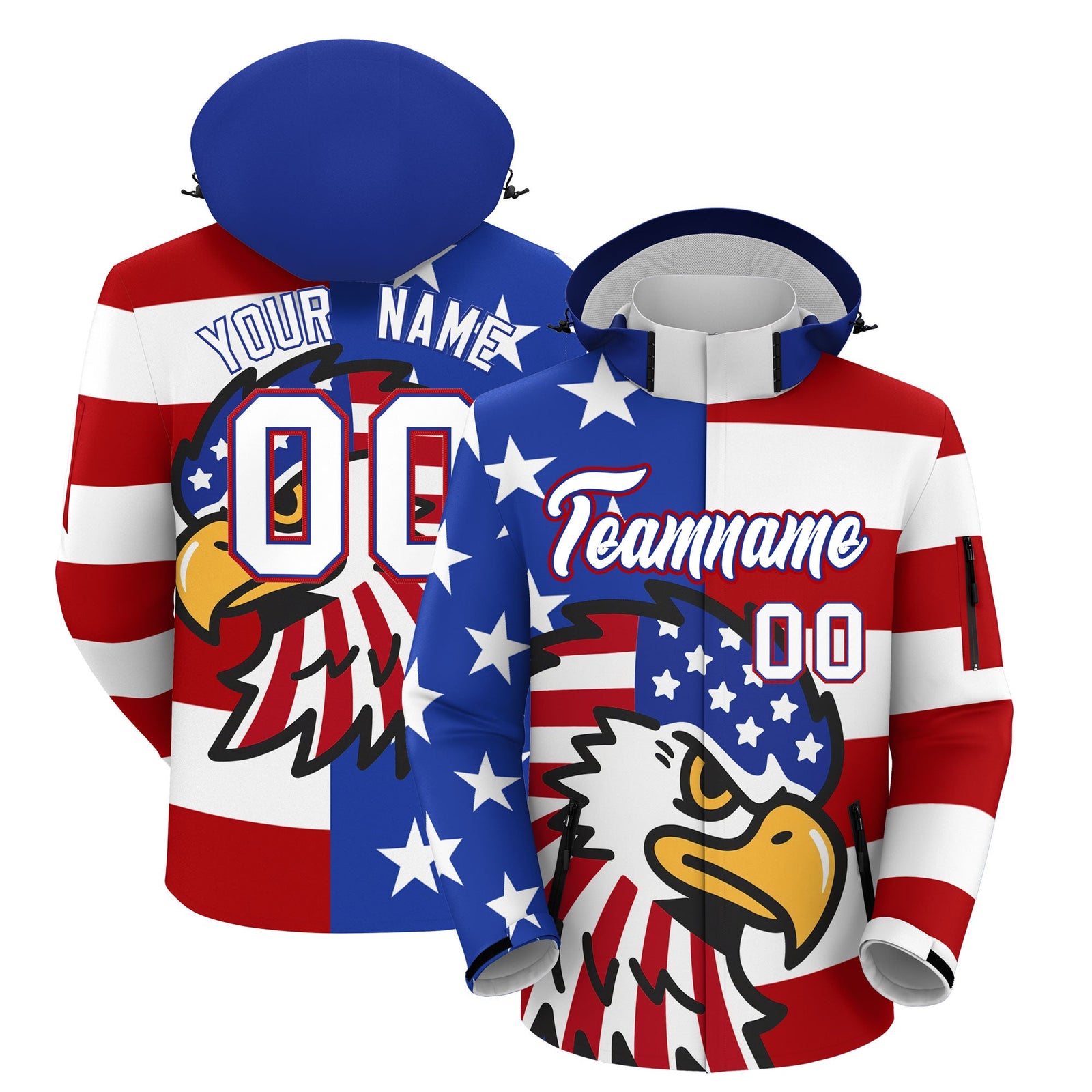 Custom Royal Blue White Red Independence Day American Flag Waterproof Jacket| KXKSHOP