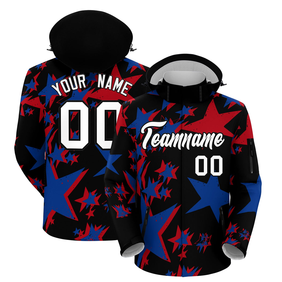 Custom Black Royal Blue Red Independence Day American Flag Waterproof Jacket| KXKSHOP