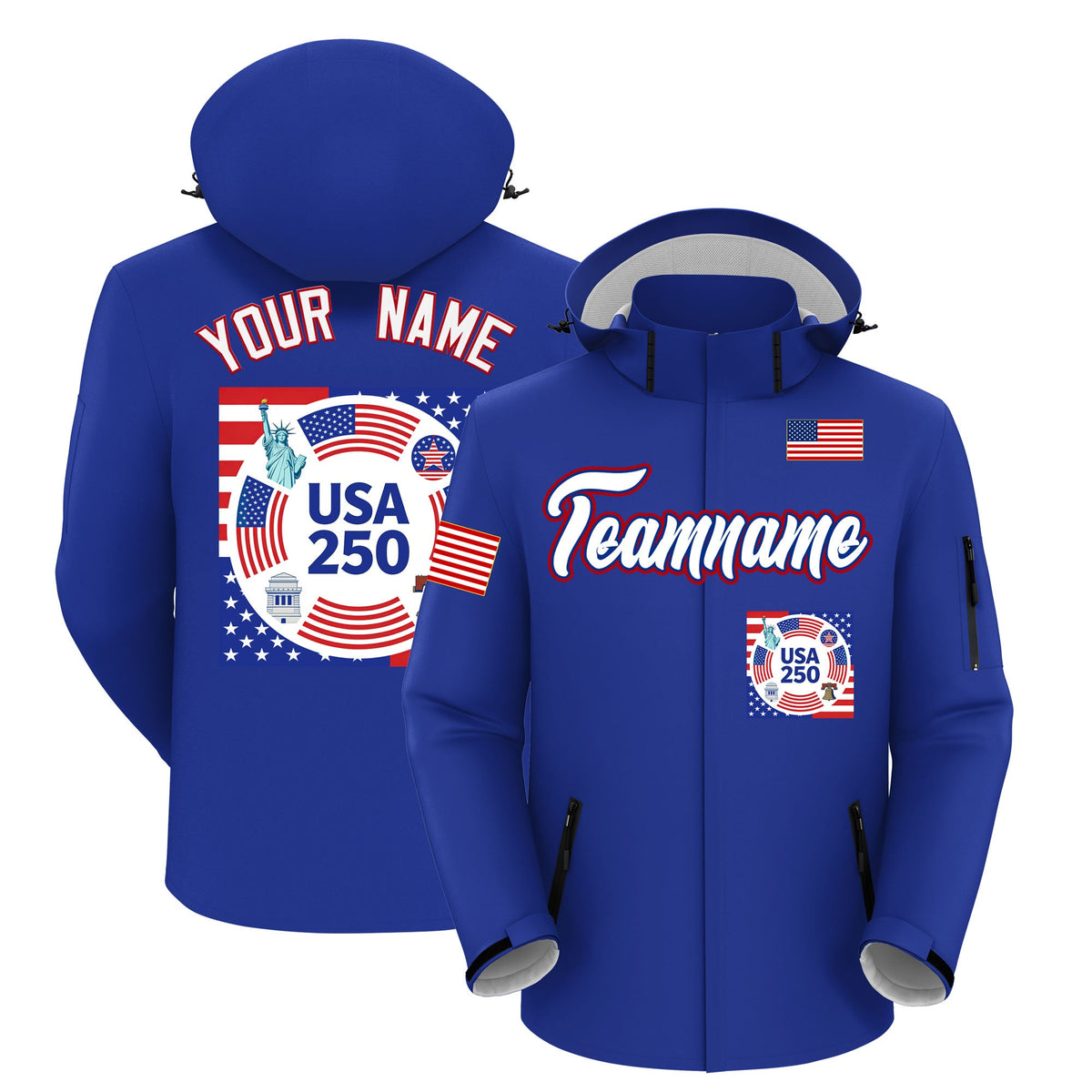 Custom Royal Blue Independence Day American Flag Waterproof Jacket| KXKSHOP