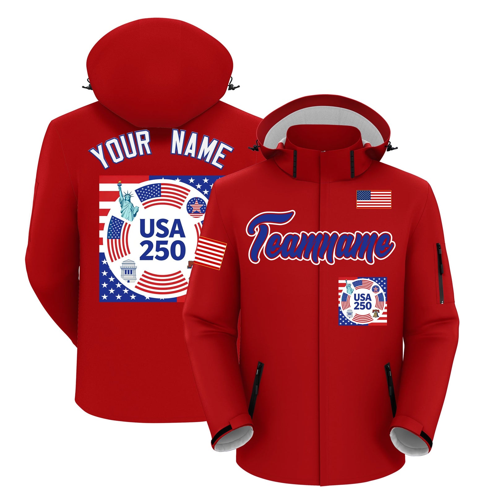 Custom Red Independence Day American Flag Waterproof Jacket| KXKSHOP