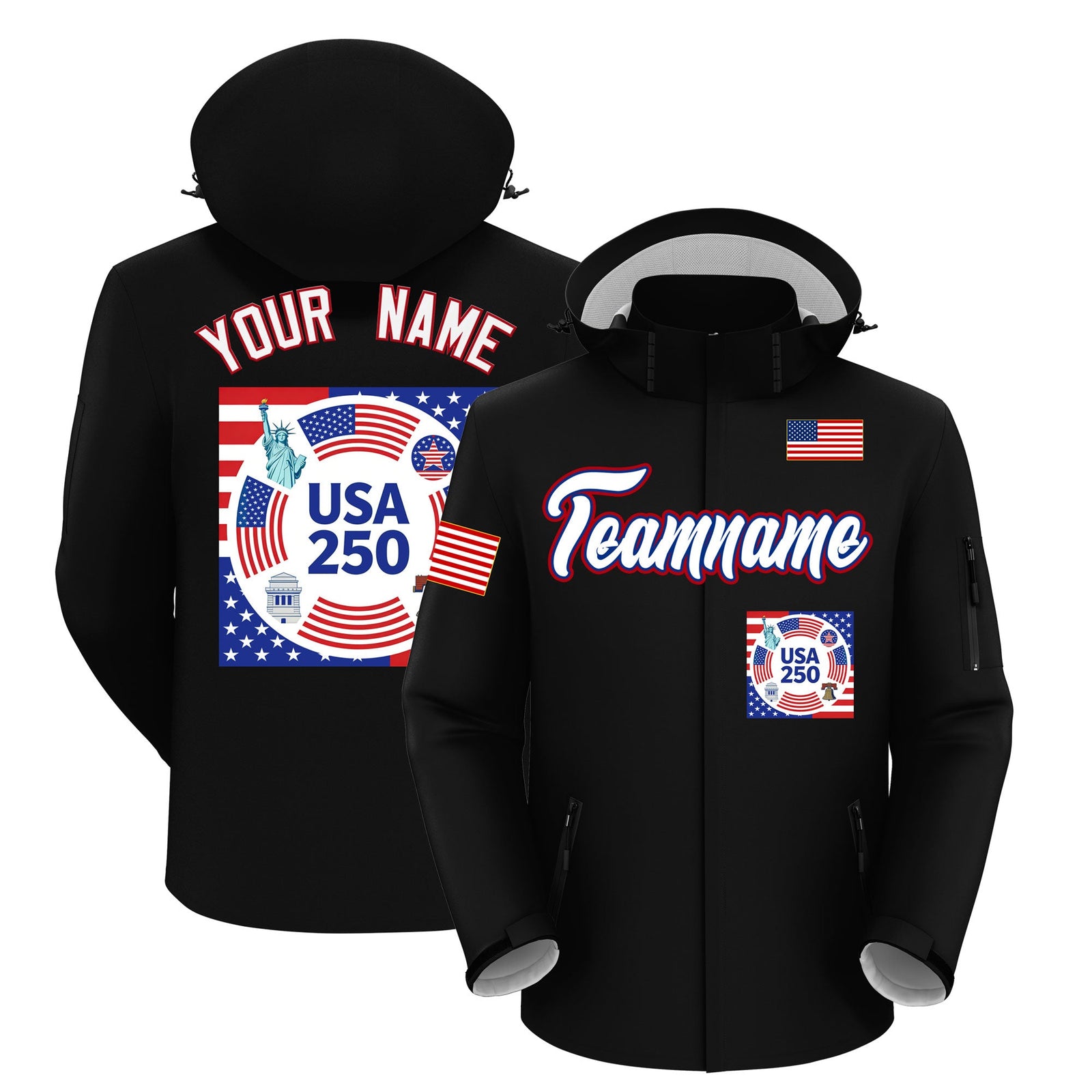 Custom Black Independence Day American Flag Waterproof Jacket| KXKSHOP