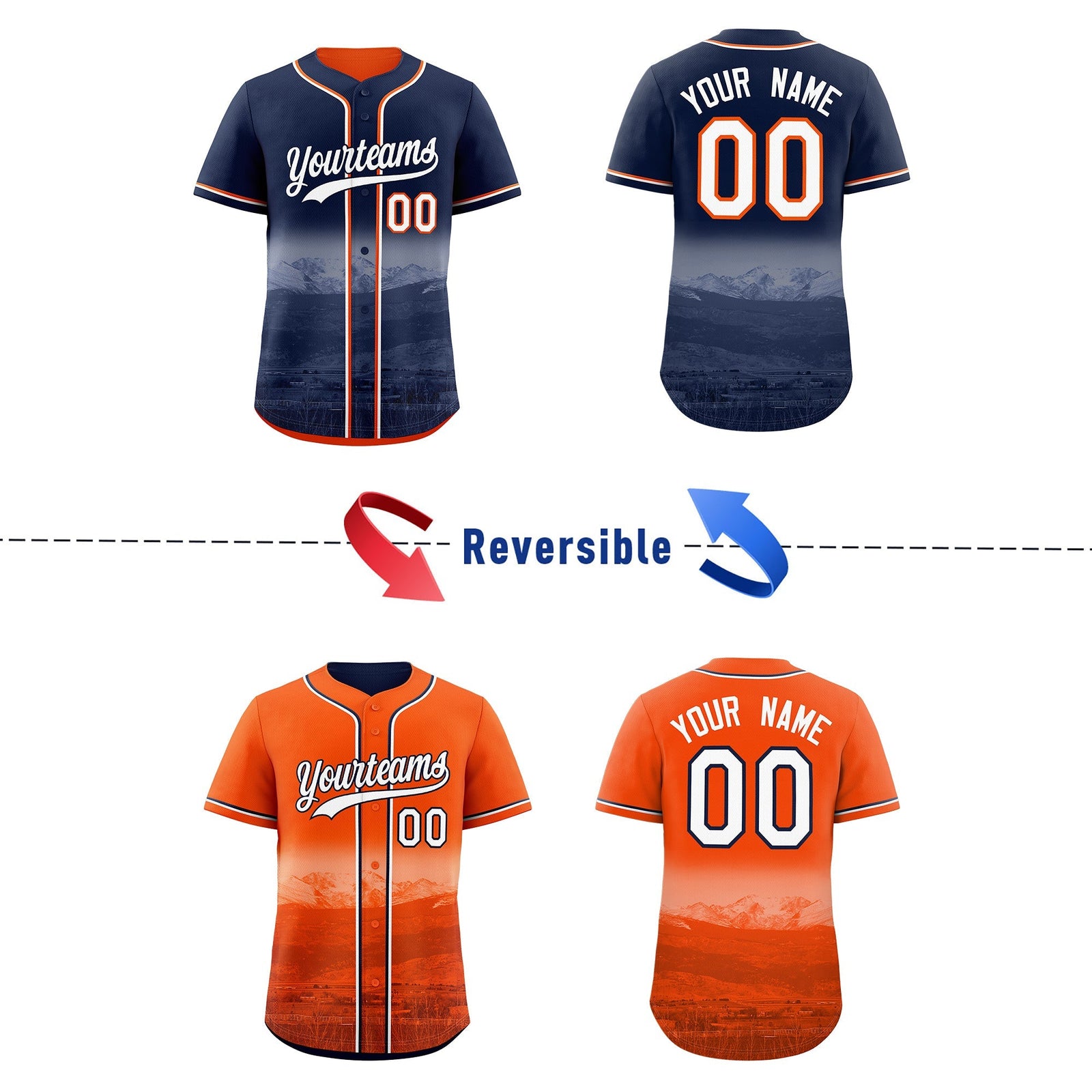 Custom Navy Orange Reversible City Edition Graffiti Pattern Wrinkle-Resistant Baseball Jersey| KXKSHOP