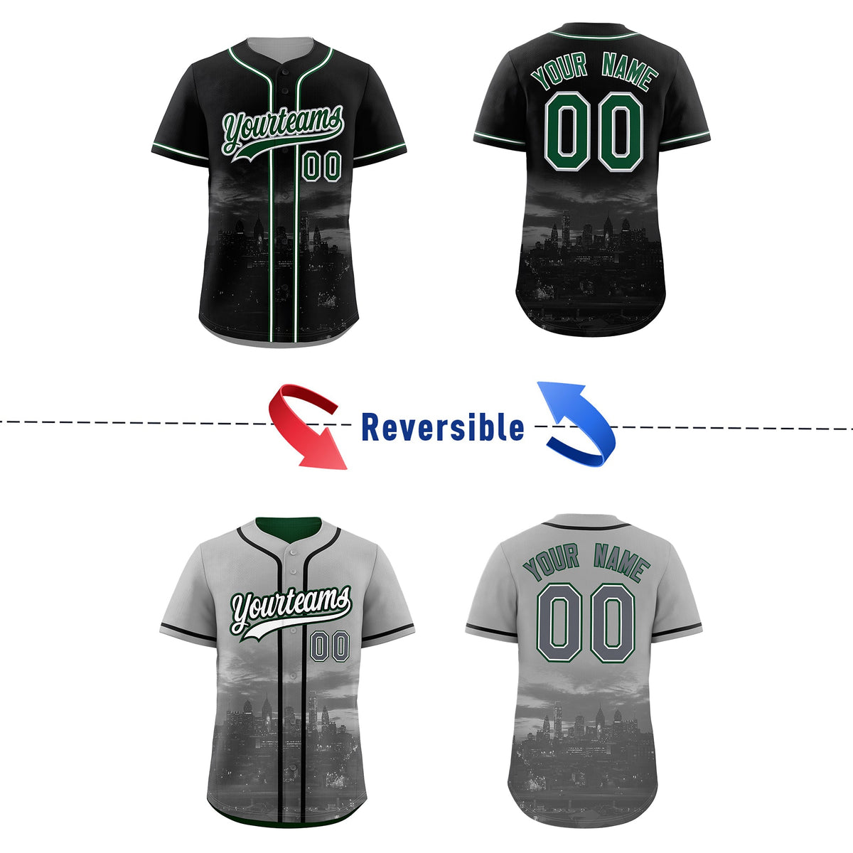 Custom Black Grey Reversible City Edition Graffiti Pattern Stretch Fabric Baseball Jersey| KXKSHOP