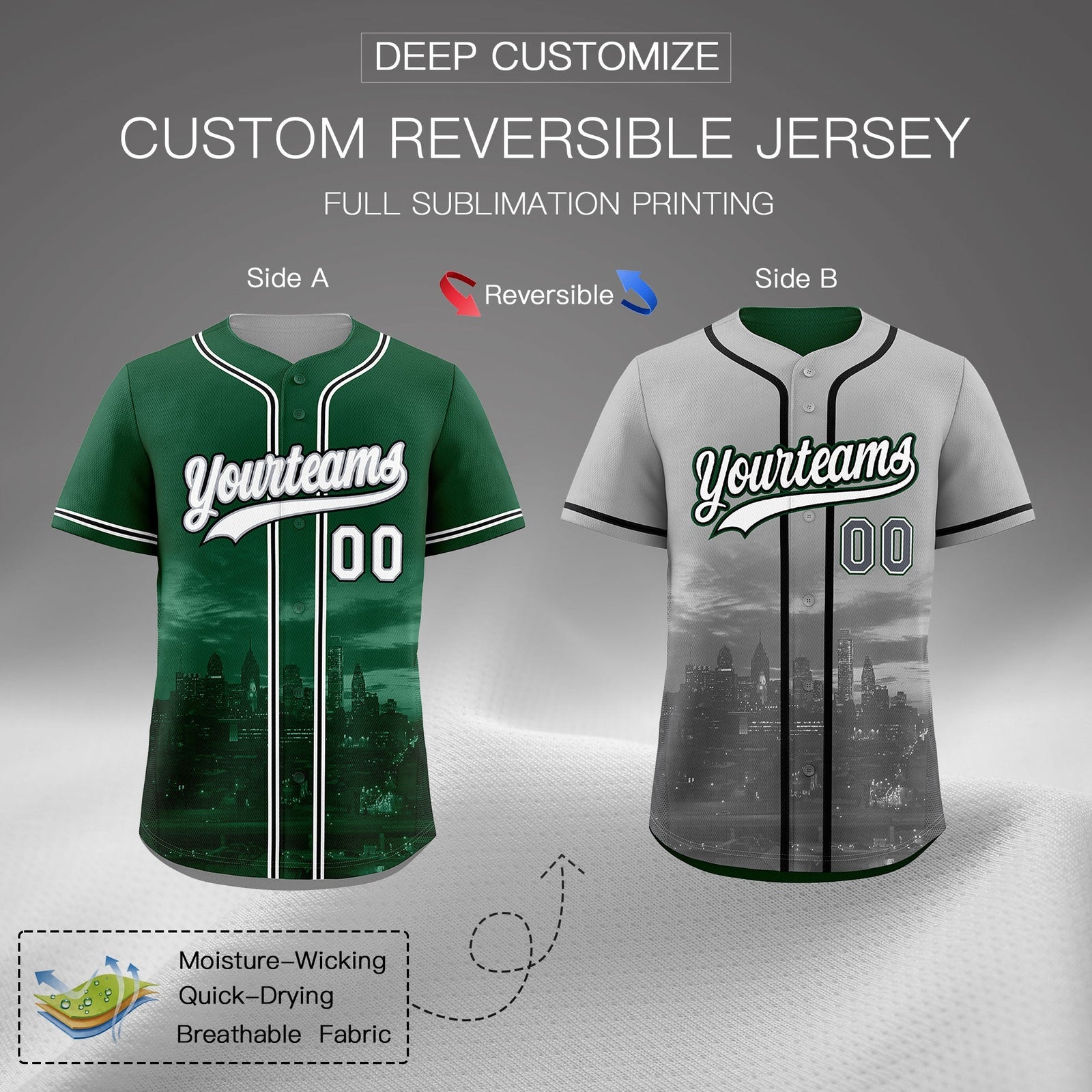 Custom Green Grey Reversible City Edition Graffiti Pattern Wrinkle-Resistant Baseball Jersey| KXKSHOP
