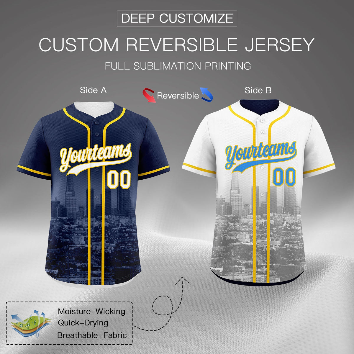 Custom Navy White Gold Reversible City Edition Graffiti Pattern Wrinkle-Resistant Baseball Jersey| KXKSHOP