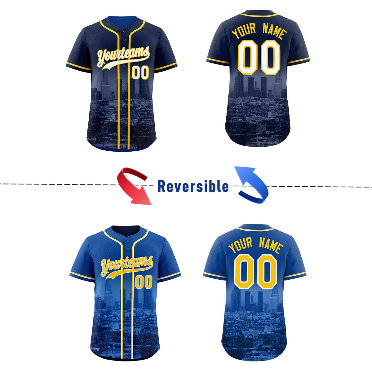 Custom Navy Gold Reversible City Edition Graffiti Pattern Breathable Baseball Jersey| KXKSHOP