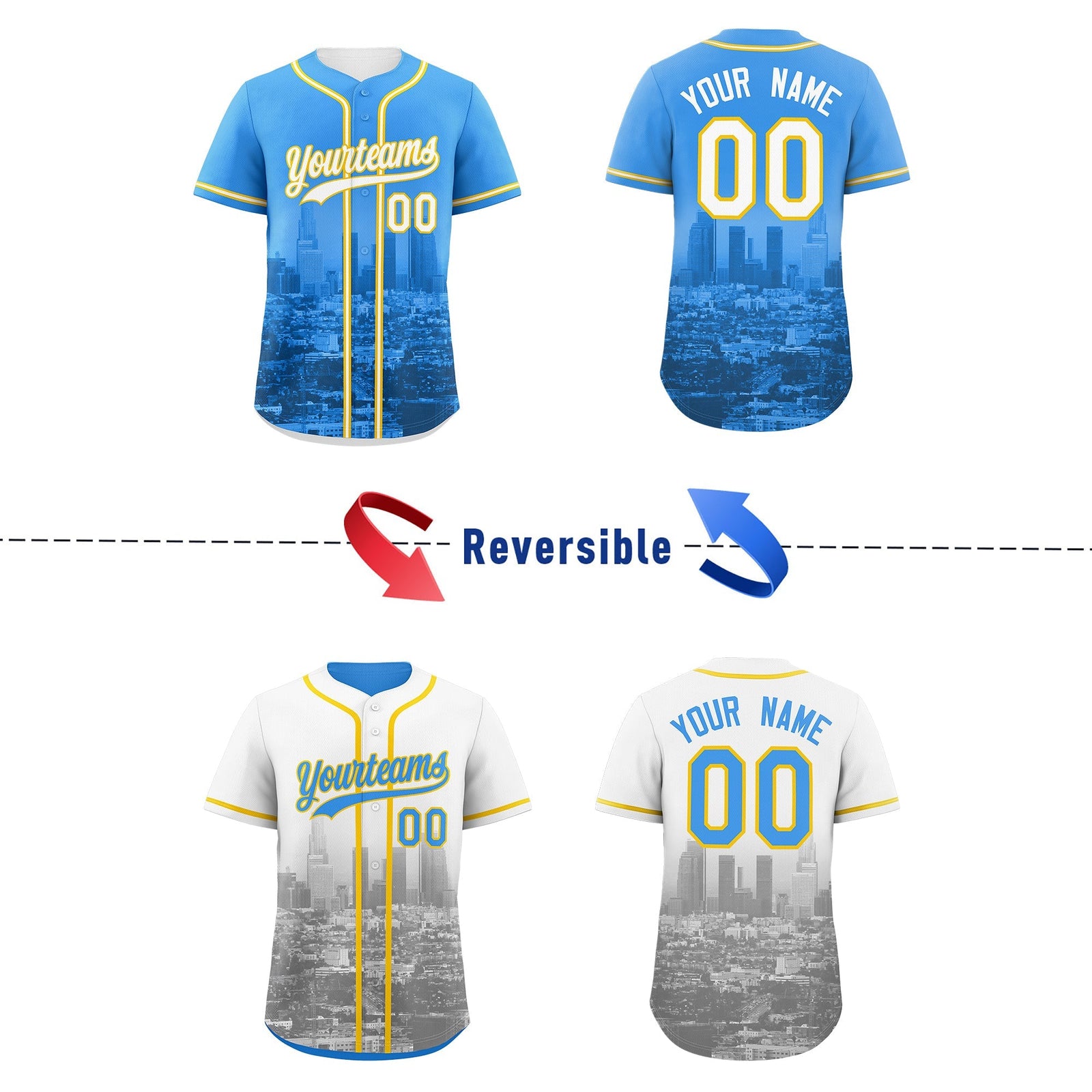 Custom Powder Blue White Reversible City Edition Graffiti Pattern Wrinkle-Resistant Baseball Jersey| KXKSHOP