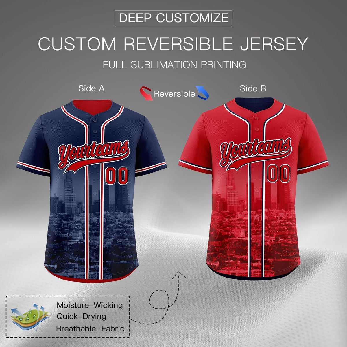 Custom Navy Red White Reversible City Edition Graffiti Pattern Stretch Fabric Baseball Jersey| KXKSHOP