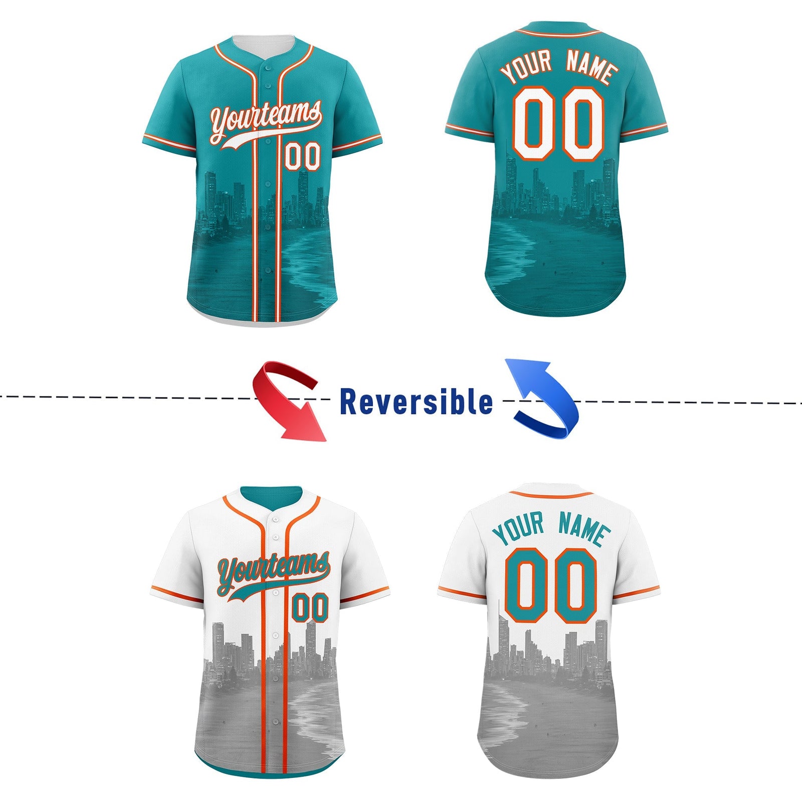 Custom Teal White Reversible City Edition Graffiti Pattern Wrinkle-Resistant Baseball Jersey| KXKSHOP