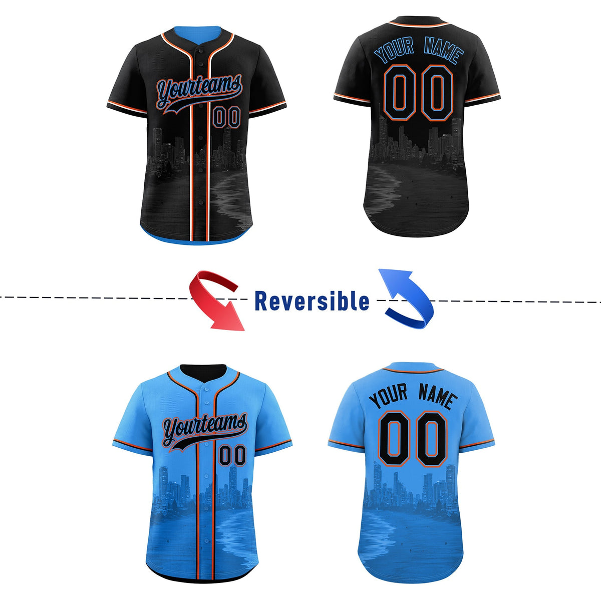 Custom Black Blue Reversible City Edition Graffiti Pattern Breathable Baseball Jersey| KXKSHOP