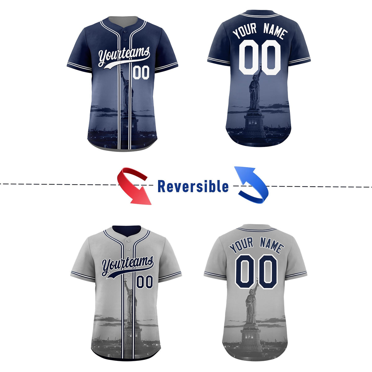Custom Navy Grey Reversible City Edition Graffiti Pattern Wrinkle-Resistant Baseball Jersey| KXKSHOP