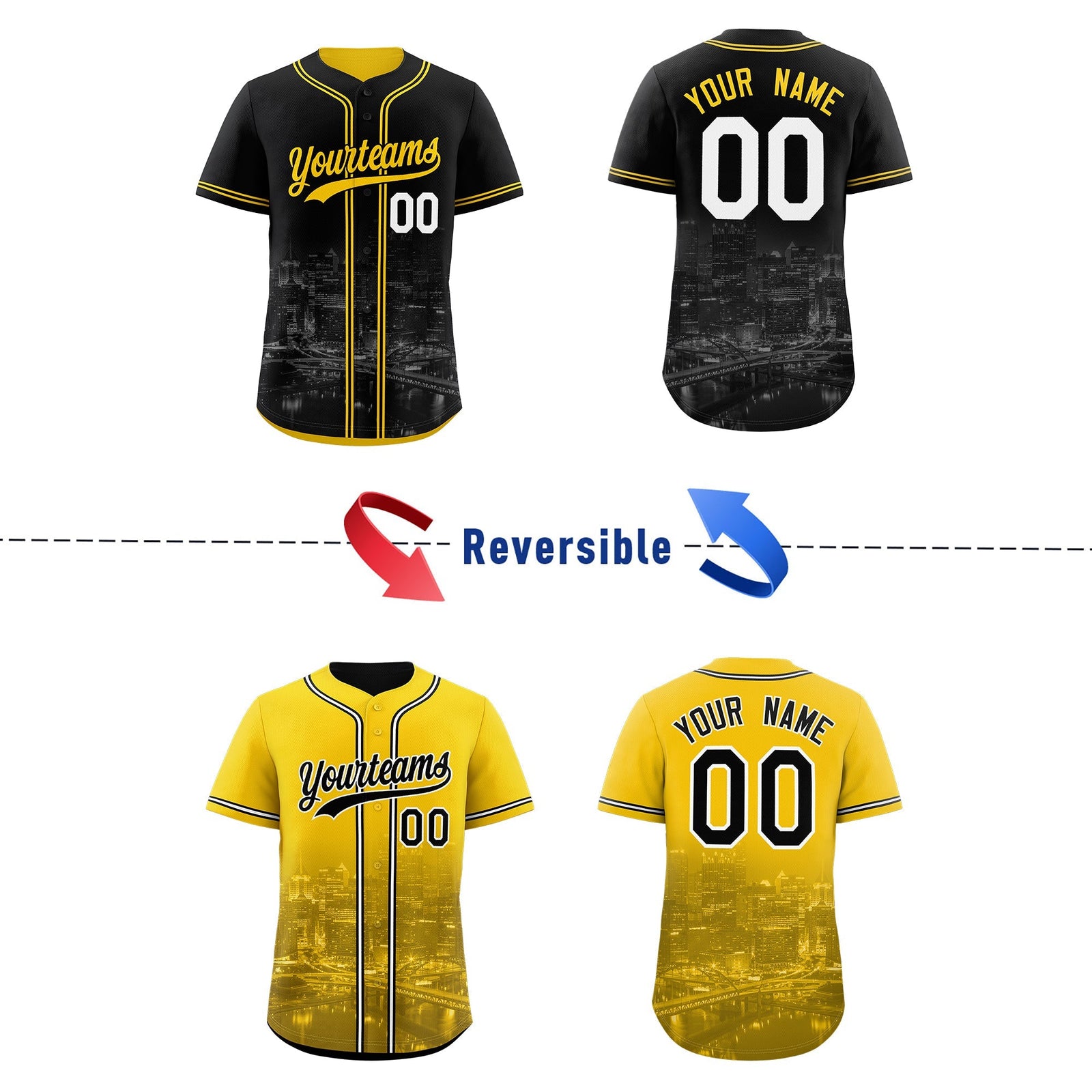 Custom Black Yellow Reversible City Edition Graffiti Pattern Breathable Baseball Jersey| KXKSHOP