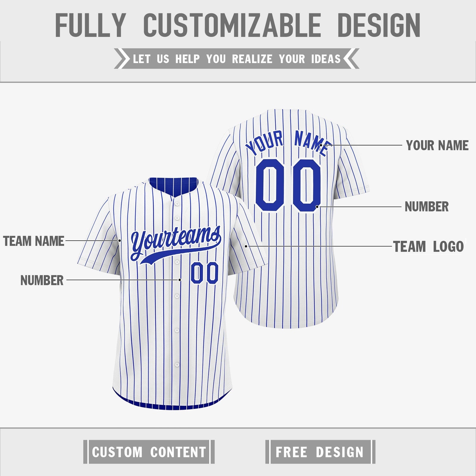Custom Royal Blue White Black Reversible Stripe Fashion Baseball Jersey| KXKSHOP