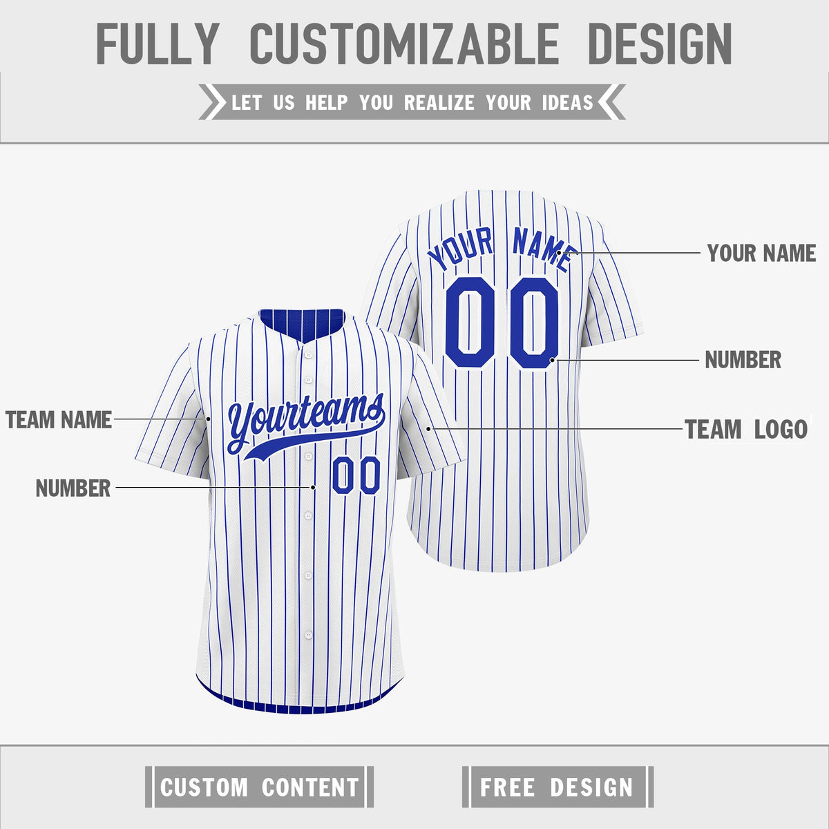 Custom Royal Blue White Black Reversible Stripe Fashion Baseball Jersey| KXKSHOP